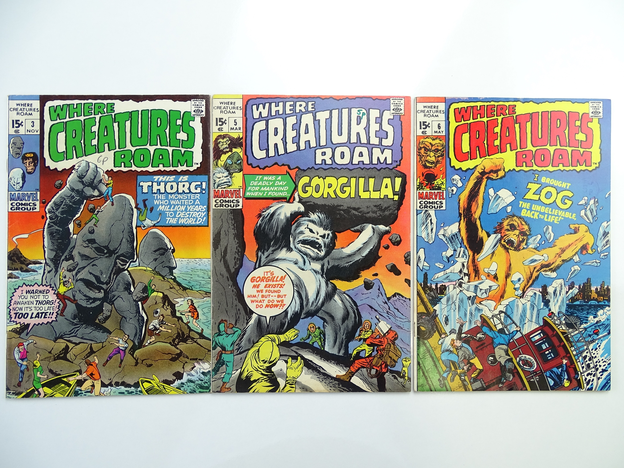 WHERE CREATURES ROAM # 3, 5, 6 (Group of 3) - (1969 - MARVEL - Cents Copy) - Jack Kirby, Don Heck,