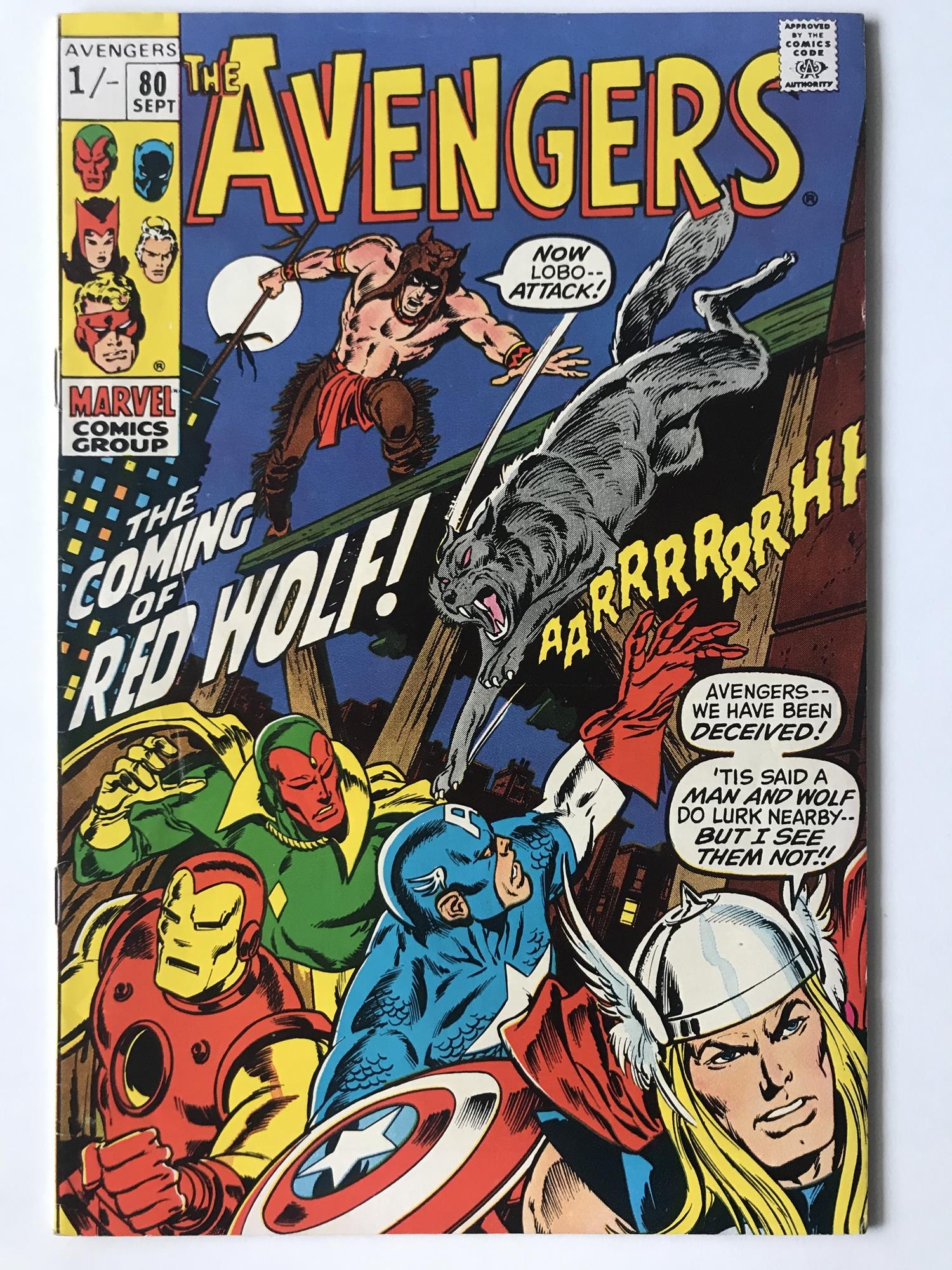 AVENGERS # 80 (1970 - MARVEL - Pence Copy) - First appearance and origin of Red Wolf - John