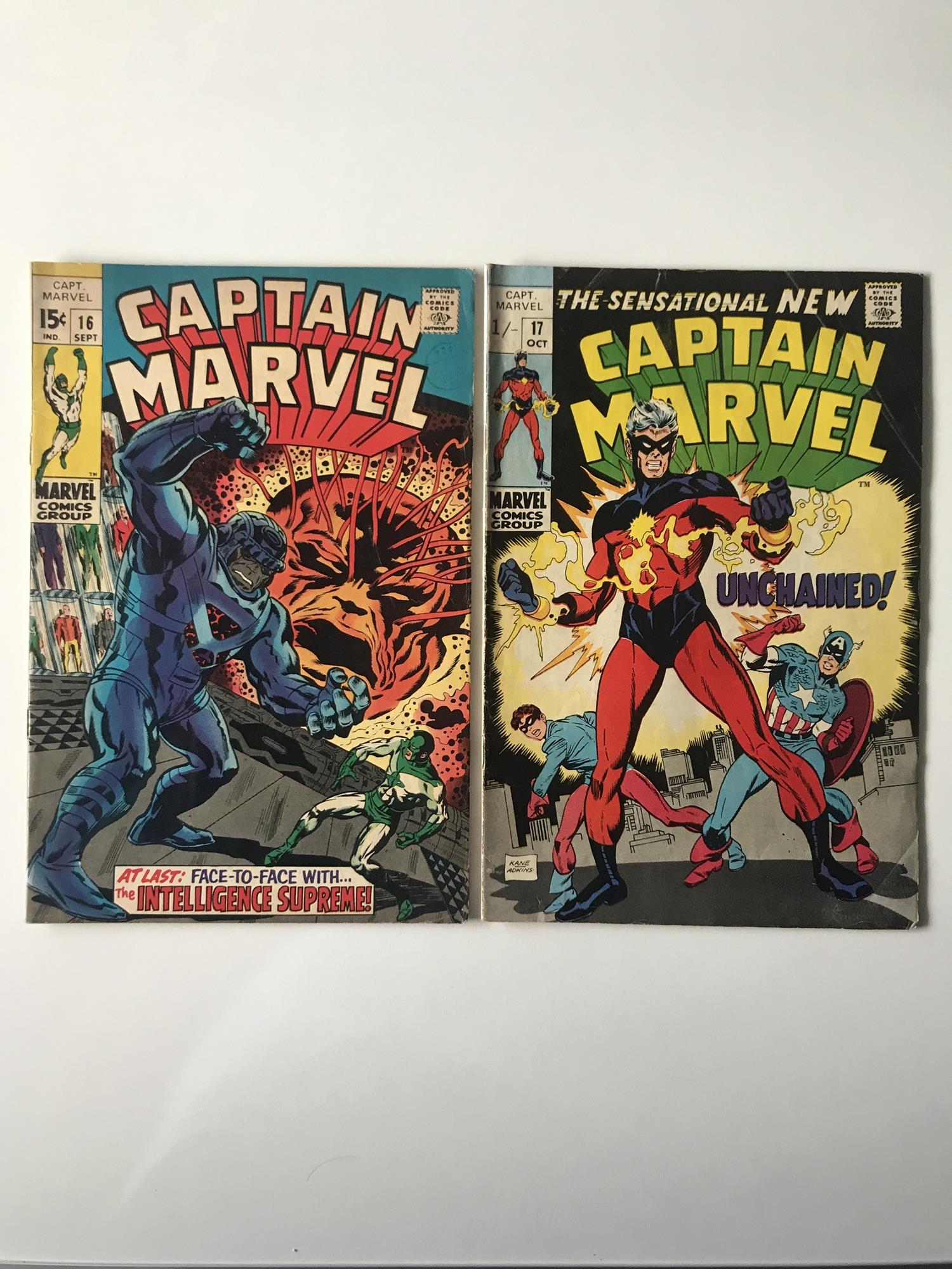 CAPTAIN MARVEL # 16 & 17 (Group of 2) - (1971 - MARVEL - Cents & Pence Copy) - Run includes 'New