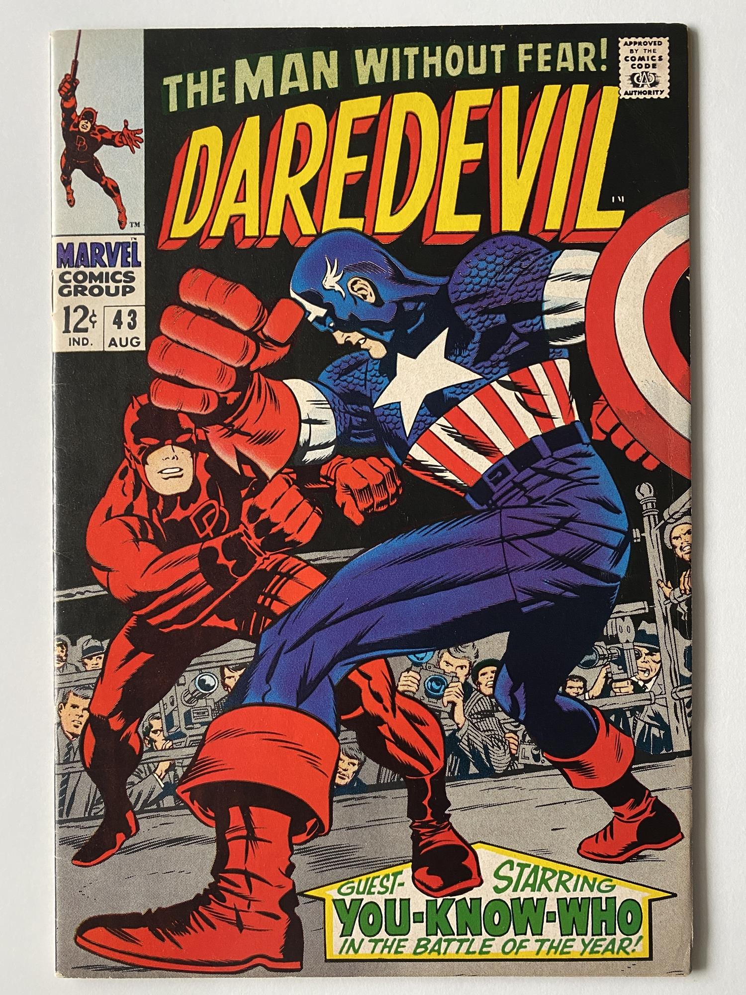 DAREDEVIL # 43 (1968 - MARVEL - Cents Copy) - Classic Jack Kirby cover as Daredevil battles