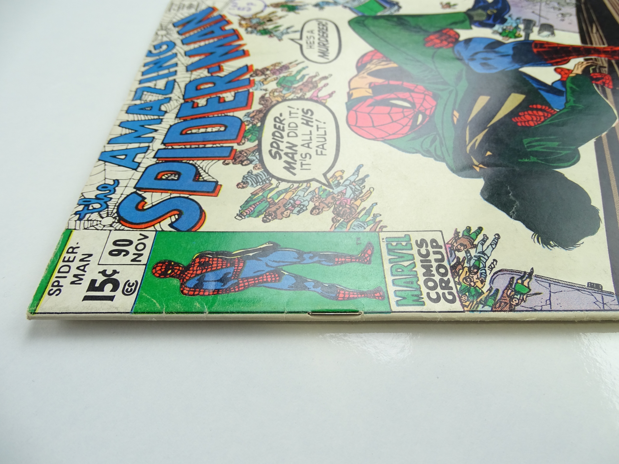 AMAZING SPIDER-MAN # 90 - (1970 - MARVEL - Cents Copy with Pence Stamp) - 'Death' of Captain Stacy + - Image 6 of 7