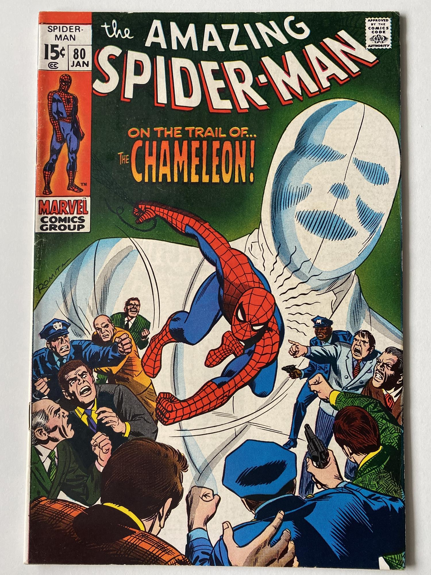 AMAZING SPIDER-MAN # 80 (1970 - MARVEL - Cents Copy) - Chameleon appearance - John Romita Sr.