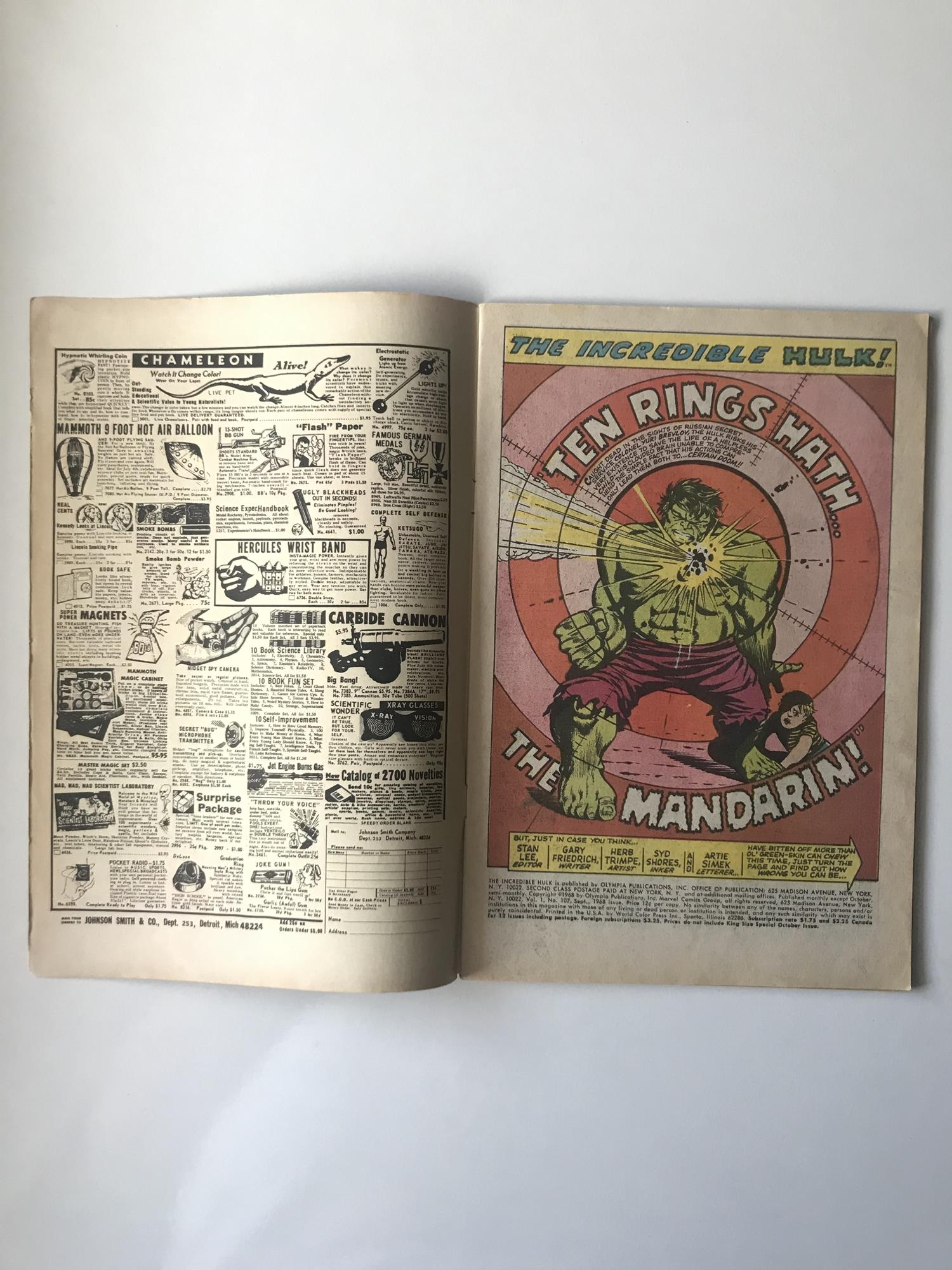 HULK # 107 (1968 - MARVEL - Cents with Pence Stamp) - Hulk battles Mandarin + Nick Fury and S.H.I. - Image 3 of 7