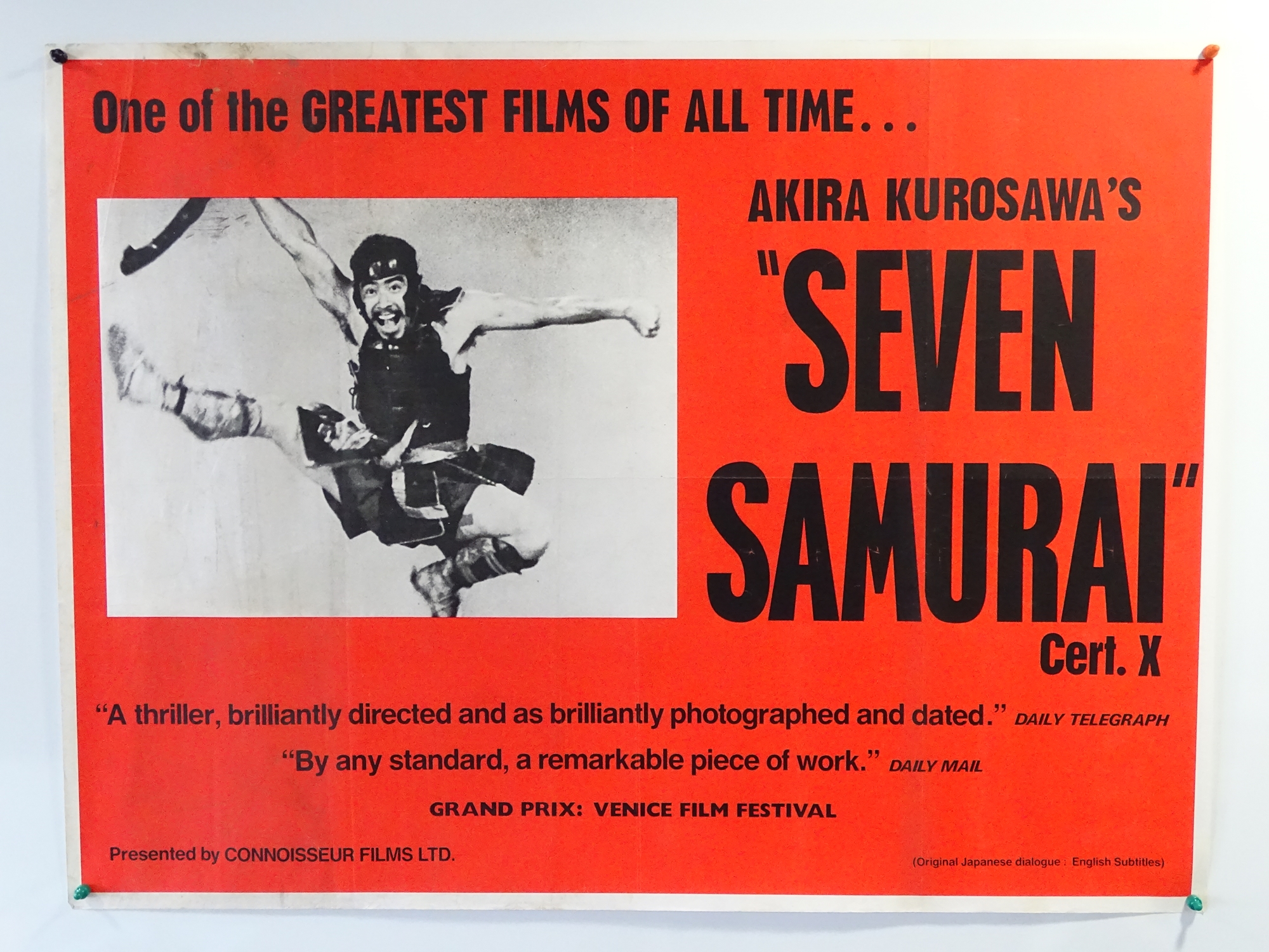 SEVEN SAMURAI (1954 - 1960s re-release) - UK Quad film poster - rolled, previously folded