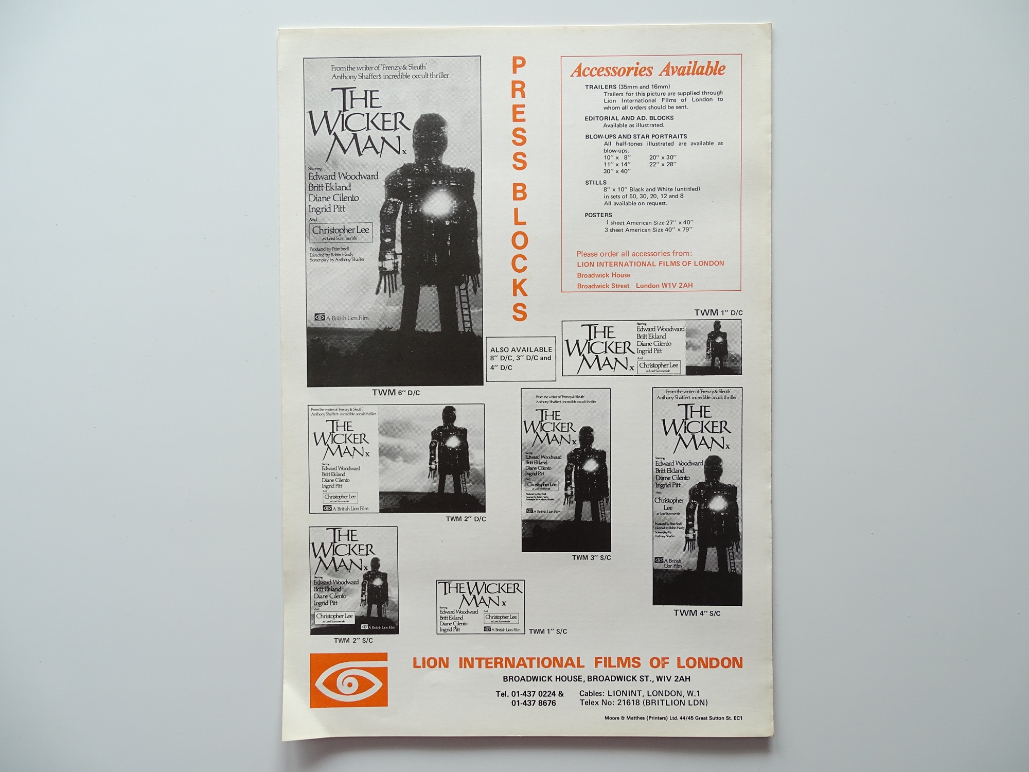 THE WICKER MAN (1973) - BRITISH PRESS CAMPAIGN BROCHURE - Flat/Unfolded (as issued) Fine - Image 2 of 2