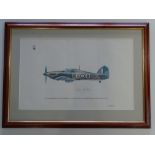 AUTOGRAPHS: DOUGLAS BADER - A print of a Hurricane (by Keith Broomfield for the RAF Museum) 'on