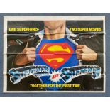 SUPERMAN I / SUPERMAN II (1980's) - British UK Quad Double Bill - 'S' logo artwork - - Folded (as