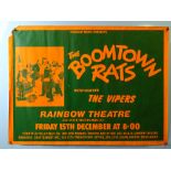 A UK Quad concert poster for THE BOOMTOWN RATS - appearing at The Rainbow Theatre - London N7 Friday