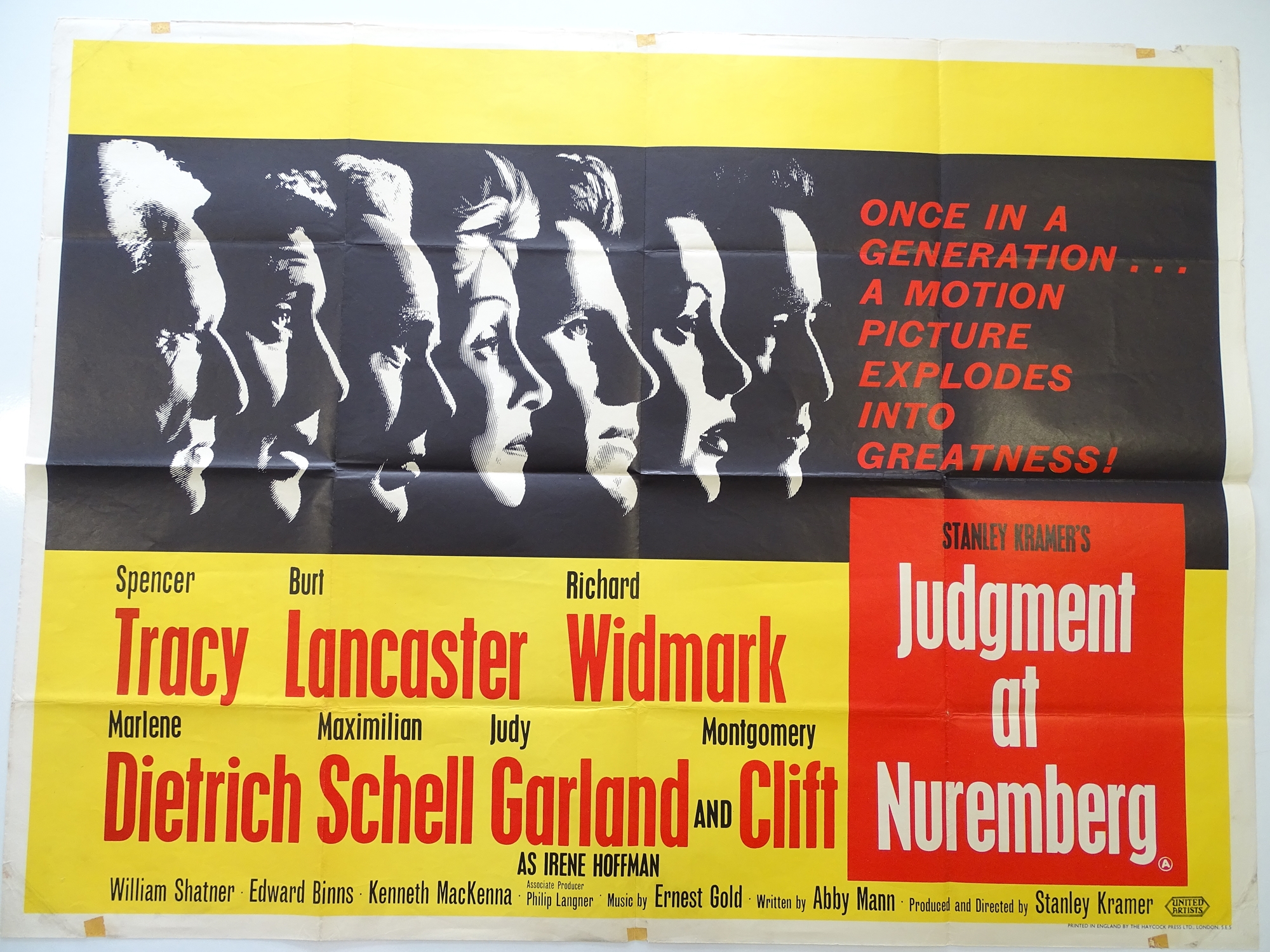 JUDGEMENT AT NUREMBERG (1961) UK Quad film poster for the military courtroom drama starring