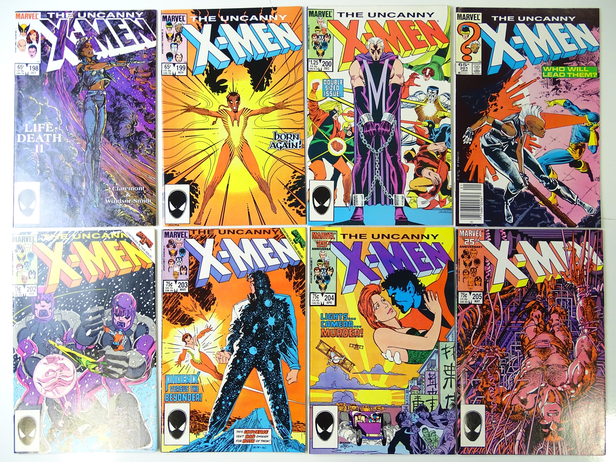 UNCANNY X-MEN #198, 199, 200, 201, 202, 203, 204, 205 (8 in Lot) - (1985/86 - MARVEL) - Flat/