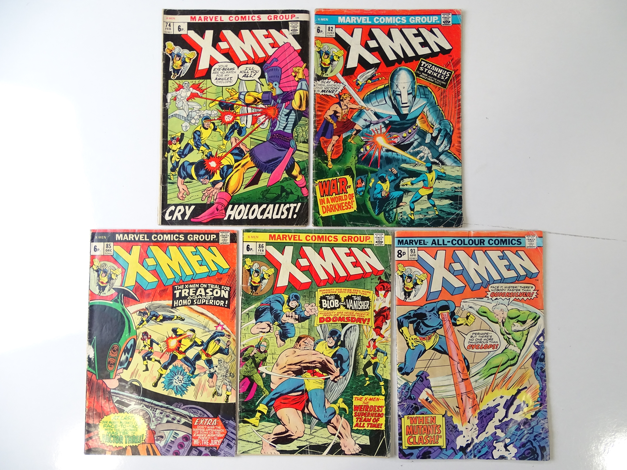 UNCANNY X-MEN #74, 82, 85, 86, 93 (5 in Lot) - (1972/75 - MARVEL - UK Price Variant) - Flat/Unfolded