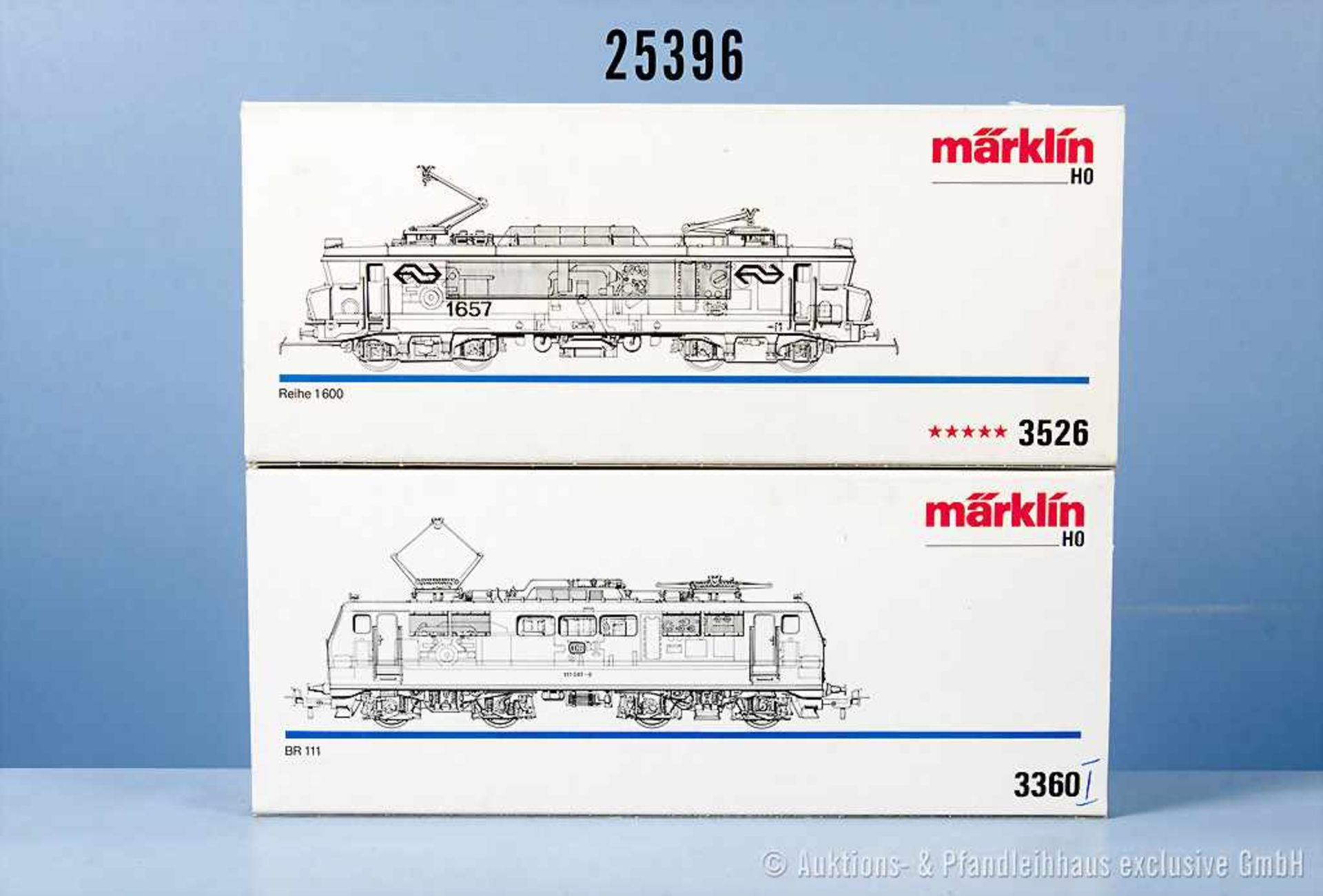 Konv. 2 Märklin H0 Lokomotiven, dabei 3360 E-Lok der DB, BN 111 041-0 und 3526 E-Lok der NS, BN