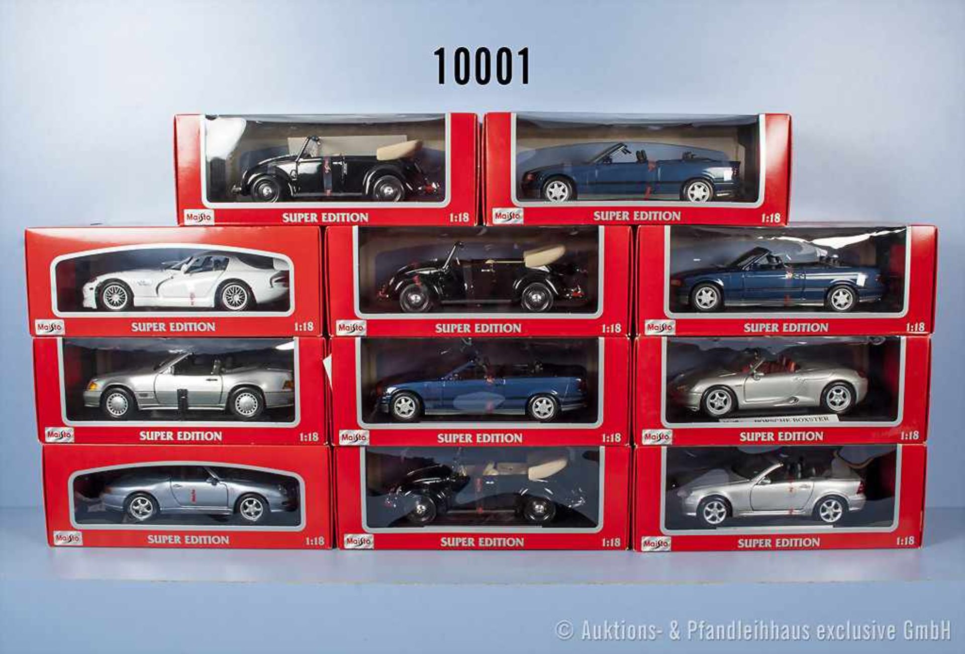 Konv. 11 Maisto Super Edition Modellfahrzeuge, dabei Pkw und Sportwagen, Metallausf., M 1:18, sehr