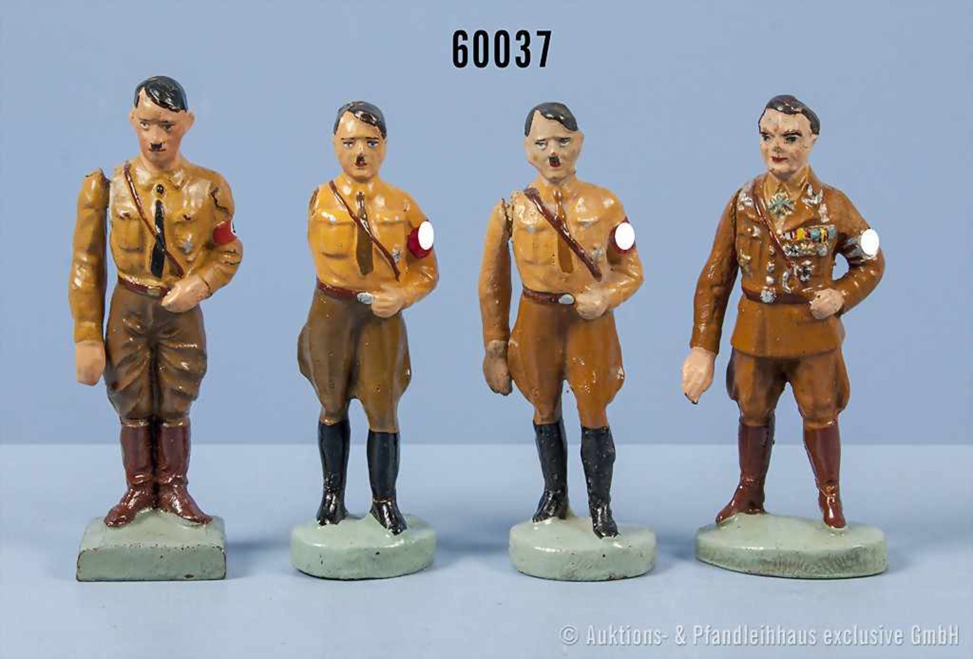 Konv. 4 Persönlichkeiten, 2 x Elastolin, 2 x ungemarkt, dabei 3 A. Hitler in Parteiuniform stehend