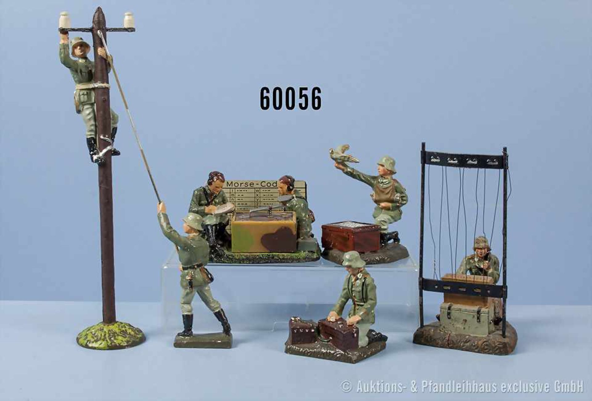 Konv. 6 Soldaten der Nachrichtentruppe, versch. Darstellungen, h. M., 7 cm Serie, versch.