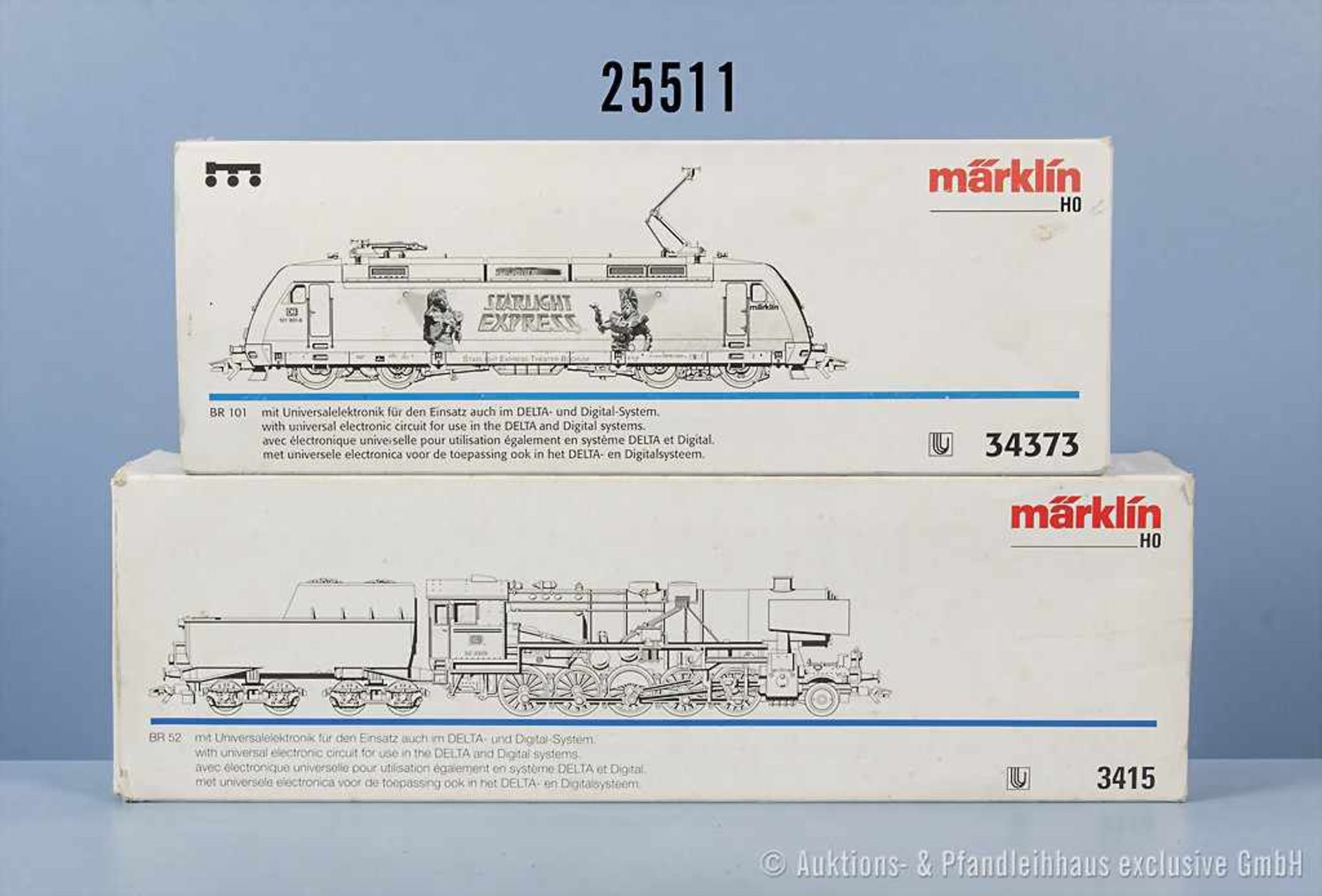 Konv. 2 Märklin delta digital H0 Lokomotiven, dabei 3415 Schlepptenderlok der DB, BN 52 3329,