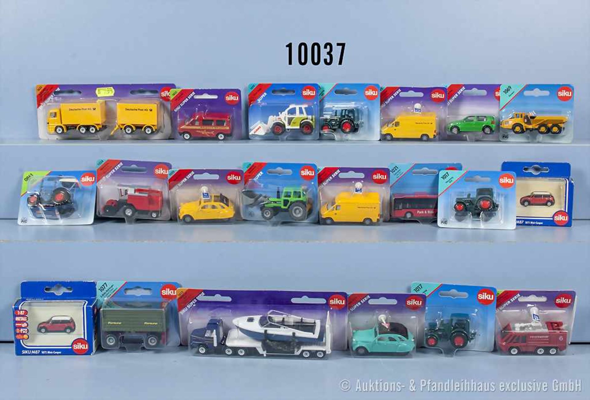 Konv. ca. 100 Siku Modellfahrzeuge, dabei Pkw, Transporter, Lkw, landwirtschaftl. Fahrzeuge,