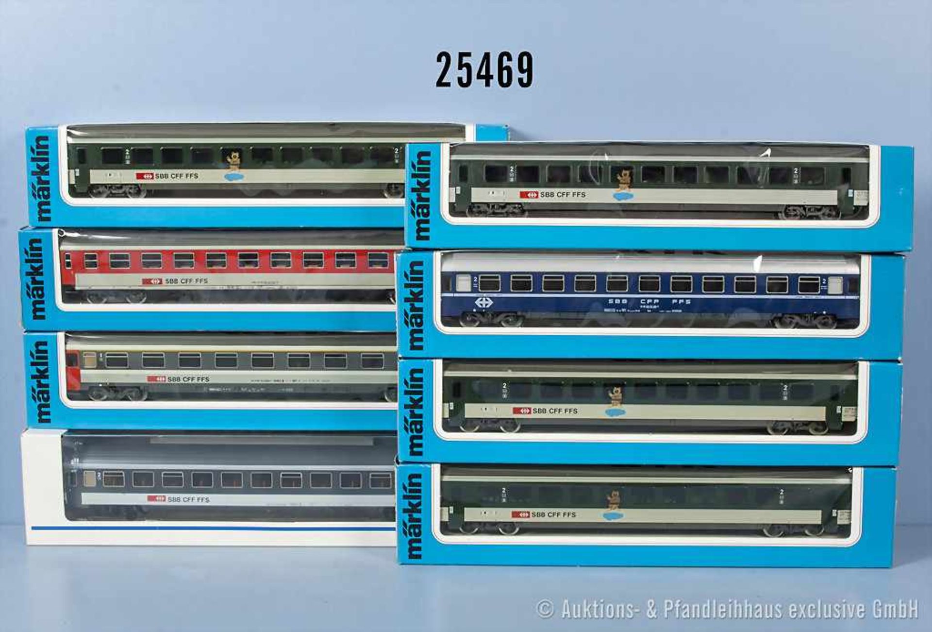 Konv. 8 Märklin H0 D-Zug-Wagen, dabei 4168, 4180, 4 x 4236, 4266 und 4366, Zustand 1-2, in OVP,