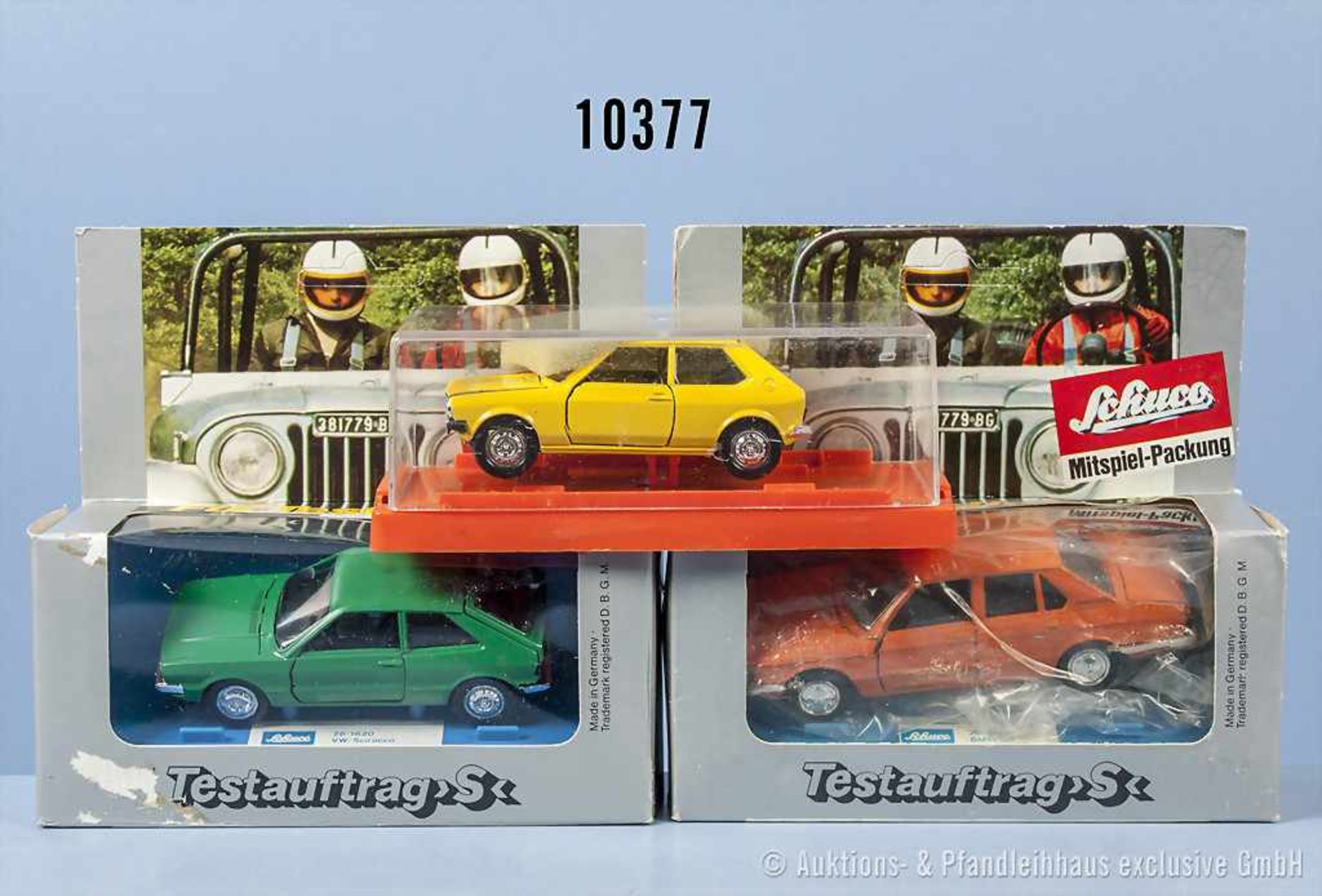Konv. 3 Schuco Modellfahrzeuge, 301 622 Audi 50, BMW 520 und VW Scirocco, lack. Metallausf., M 1:43,