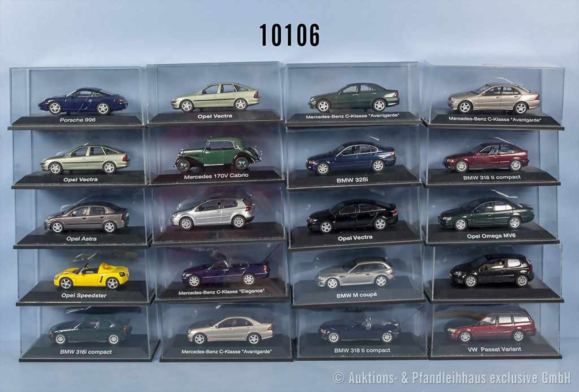 Konv. 20 Schuco Modellfahrzeuge, dabei Pkw, Sportwagen, Oldtimer usw., u. a. Opel Vectra, Opel