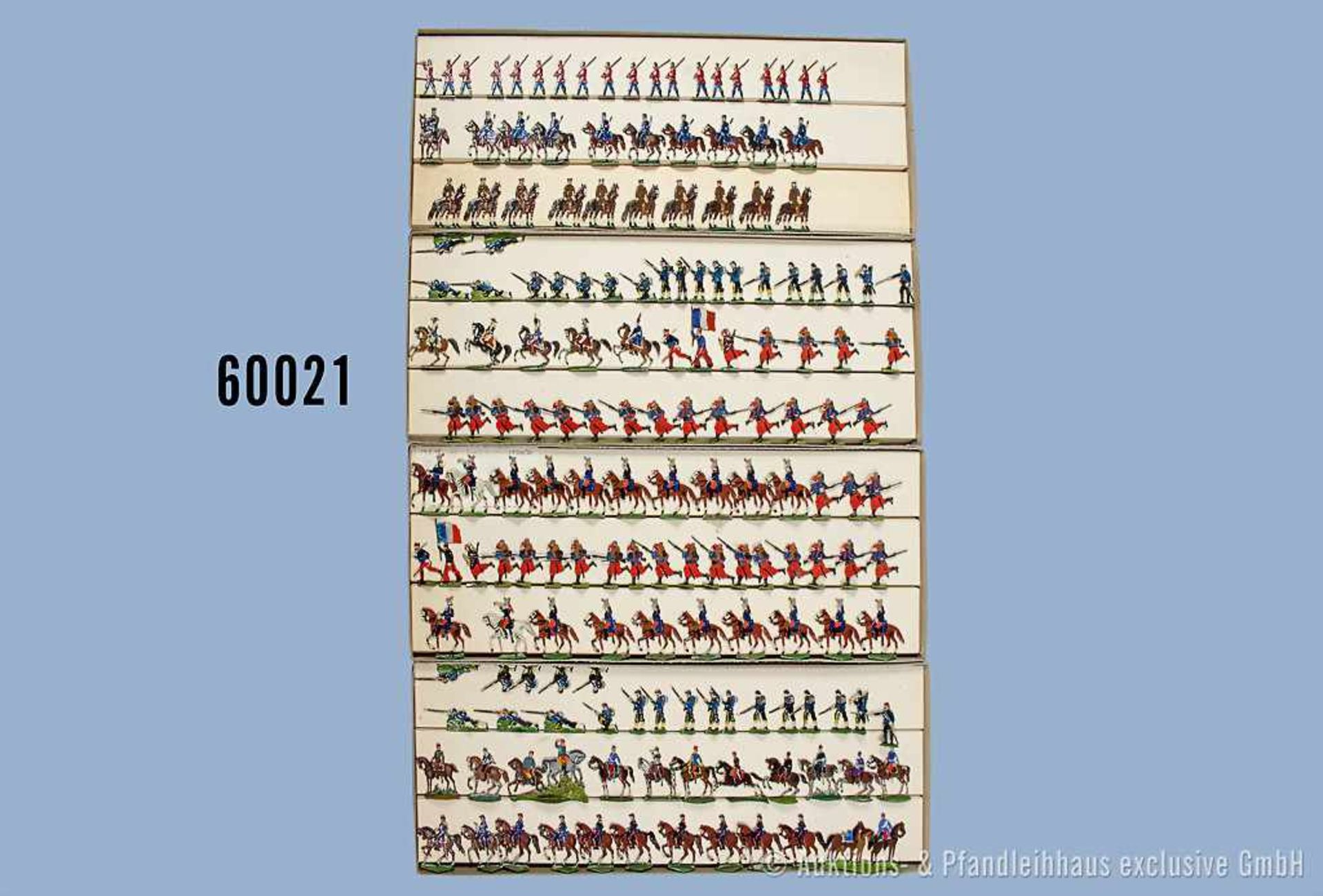 Konv. ca. 165 Heinrichsen Zinnfiguren, Soldaten um 1870, dabei Frankreich Jäger und Artillerie, Stab