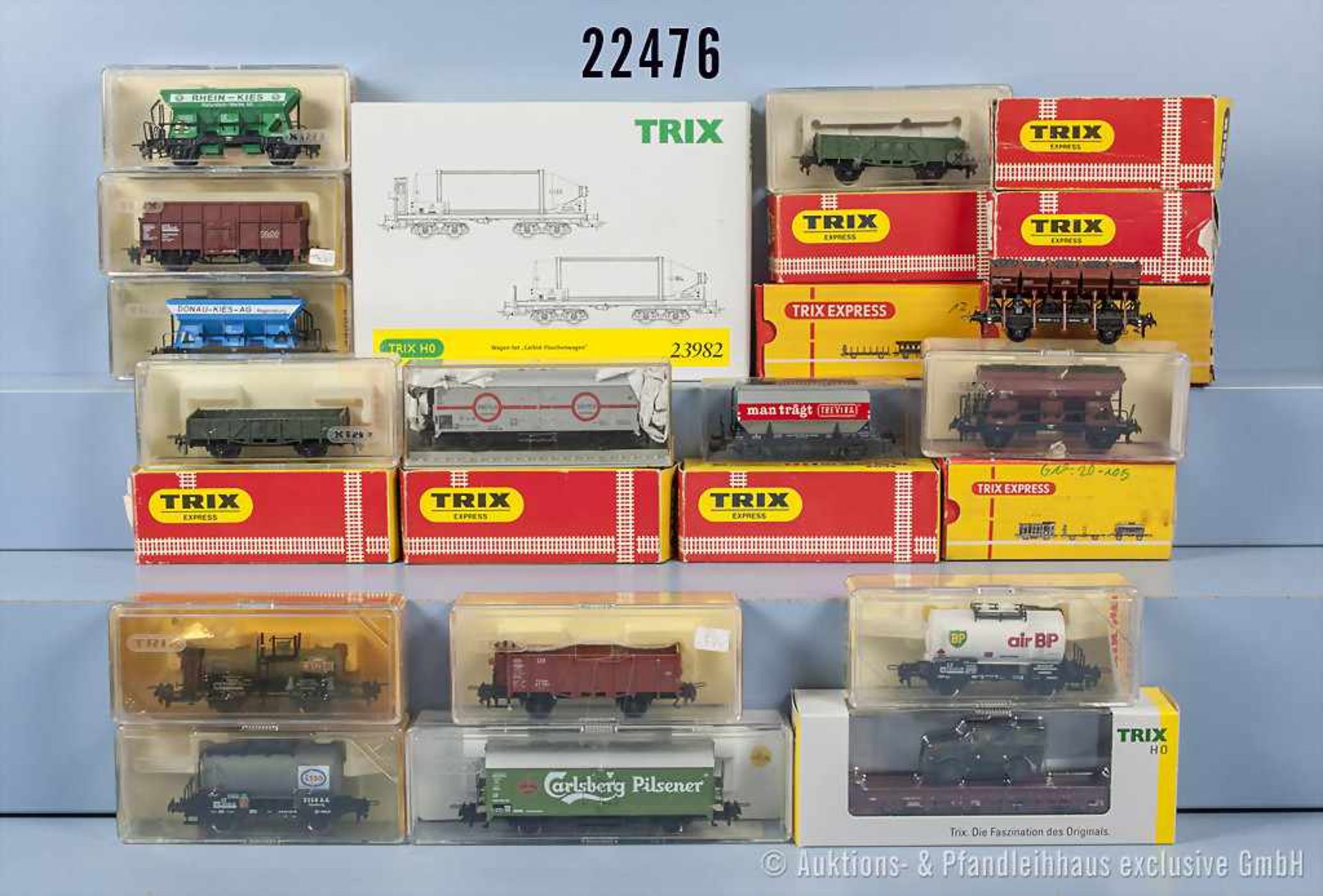 Konv. 25 Trix Express H0 Güterwagen, dabei 7 Kühlwagen, 4 Hochbordwagen, 4 Selbstentladewagen, 3