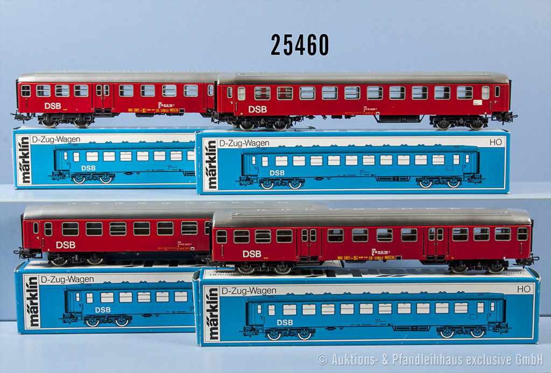 Konv. 4 Märklin H0 D-Zug-Wagen, dabei 4025 Typ 1 und Typ 2 sowie 2 x 4045 Typ 3, Zustand 0-1, in