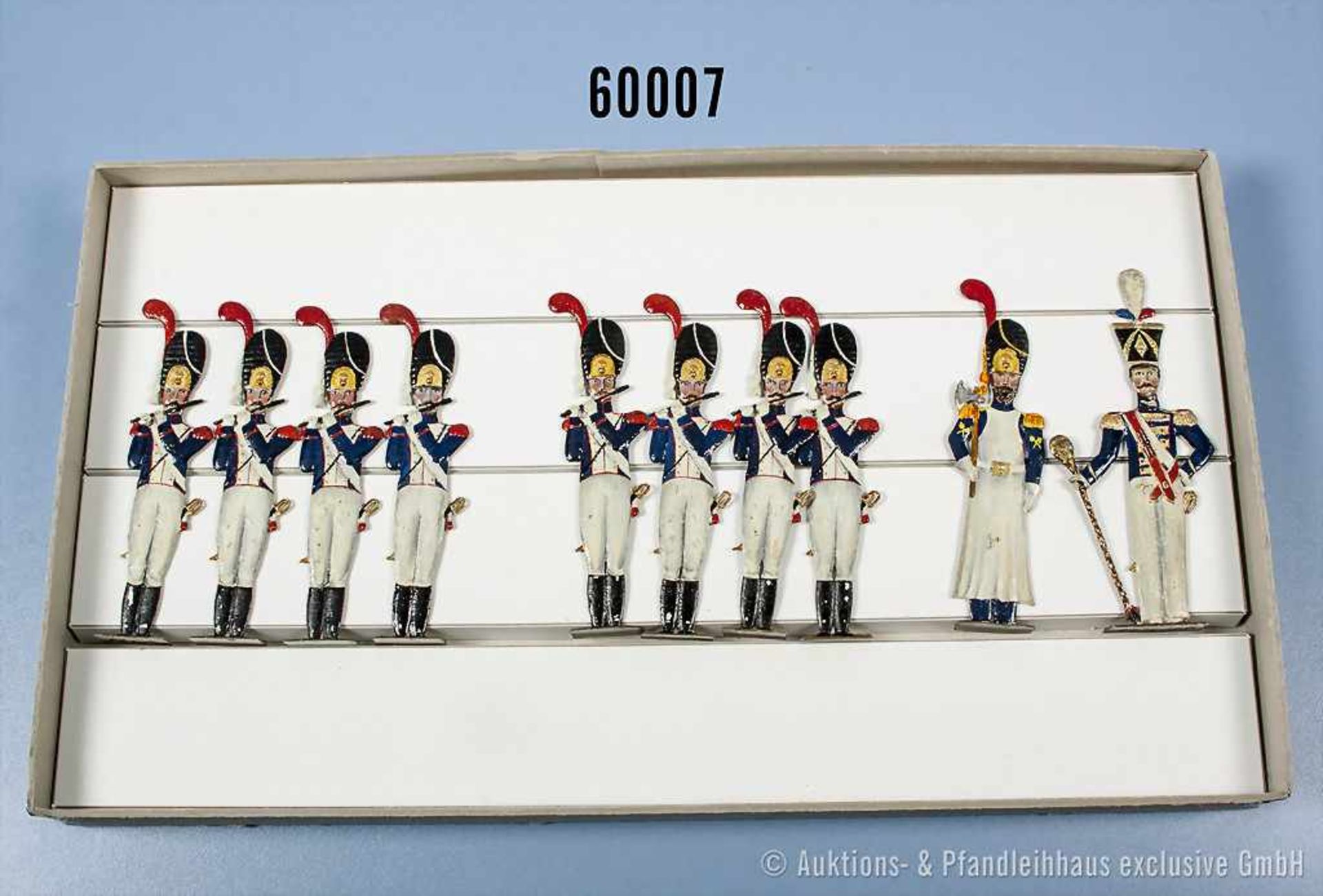 Konv. 10 Aarau Zinn-Großfiguren Frankreich Kaisergarde, dabei 8 Pfeifer, Sapeur und Tambourmajor,