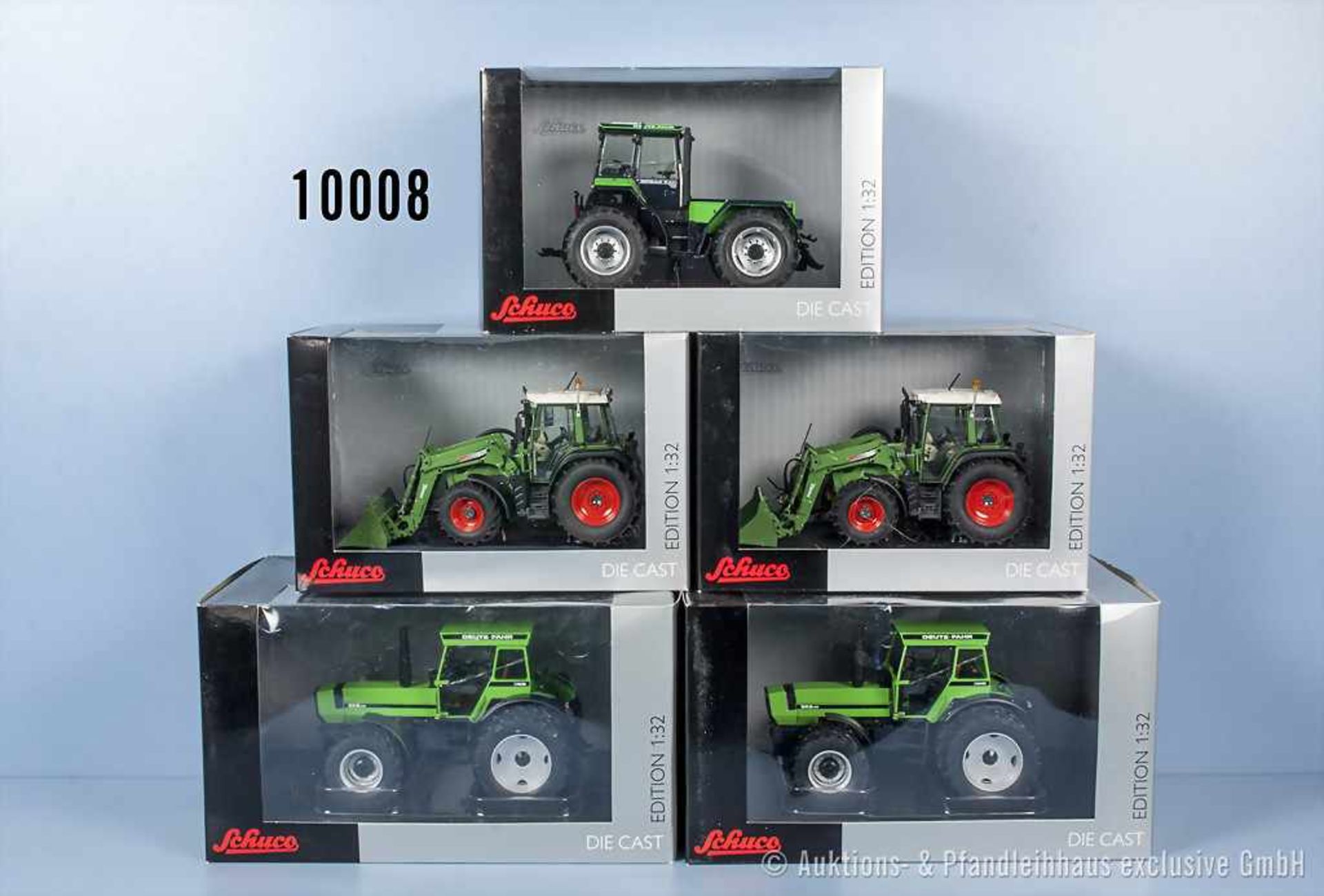 Konv. 5 Schuco Die Cast Modelle Traktoren, dabei Deutz Fahr IN-trac 6.60, 2 x Fendt 313 Vario mit