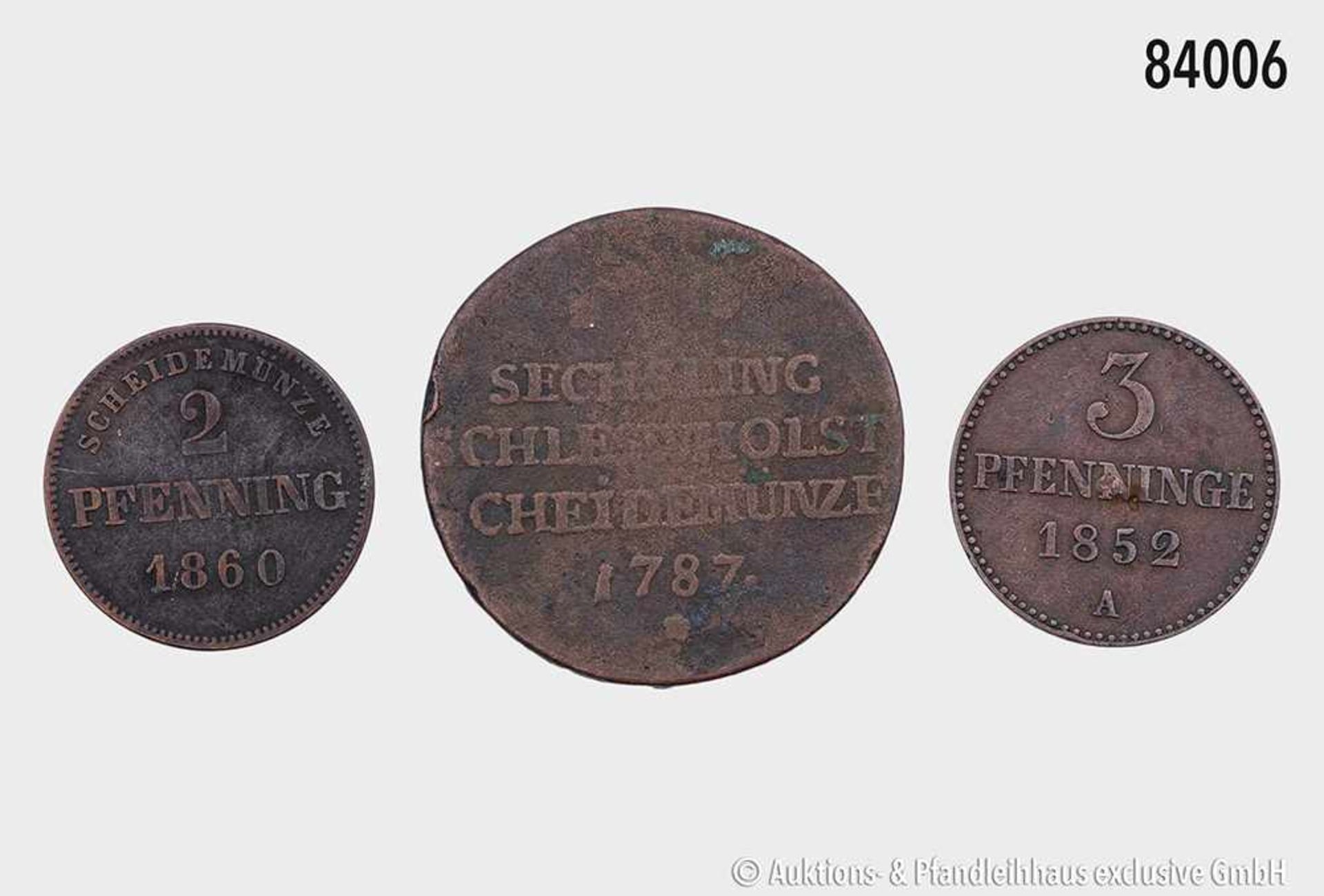Altdeutschland, Konv. von 3 Kleinmünzen, bestehend aus: 1 Sechsling 1787 Schleswig-Holstein- - Bild 2 aus 2