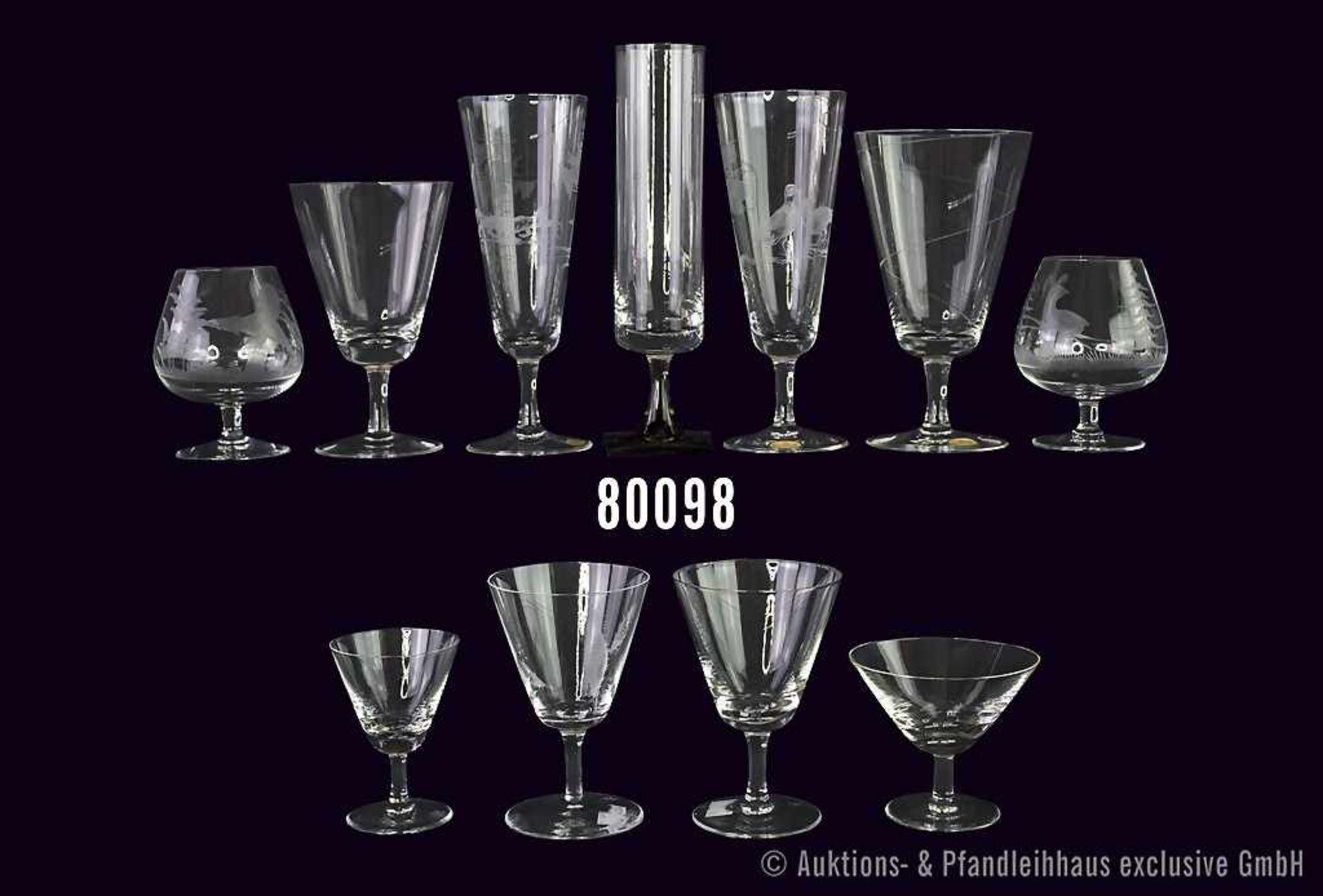 Konv. 25 Teile Rosenthal Glas, dabei Gläser Form 2000, mit Spirale, Blätter und klar, 1 Rotweinglas,