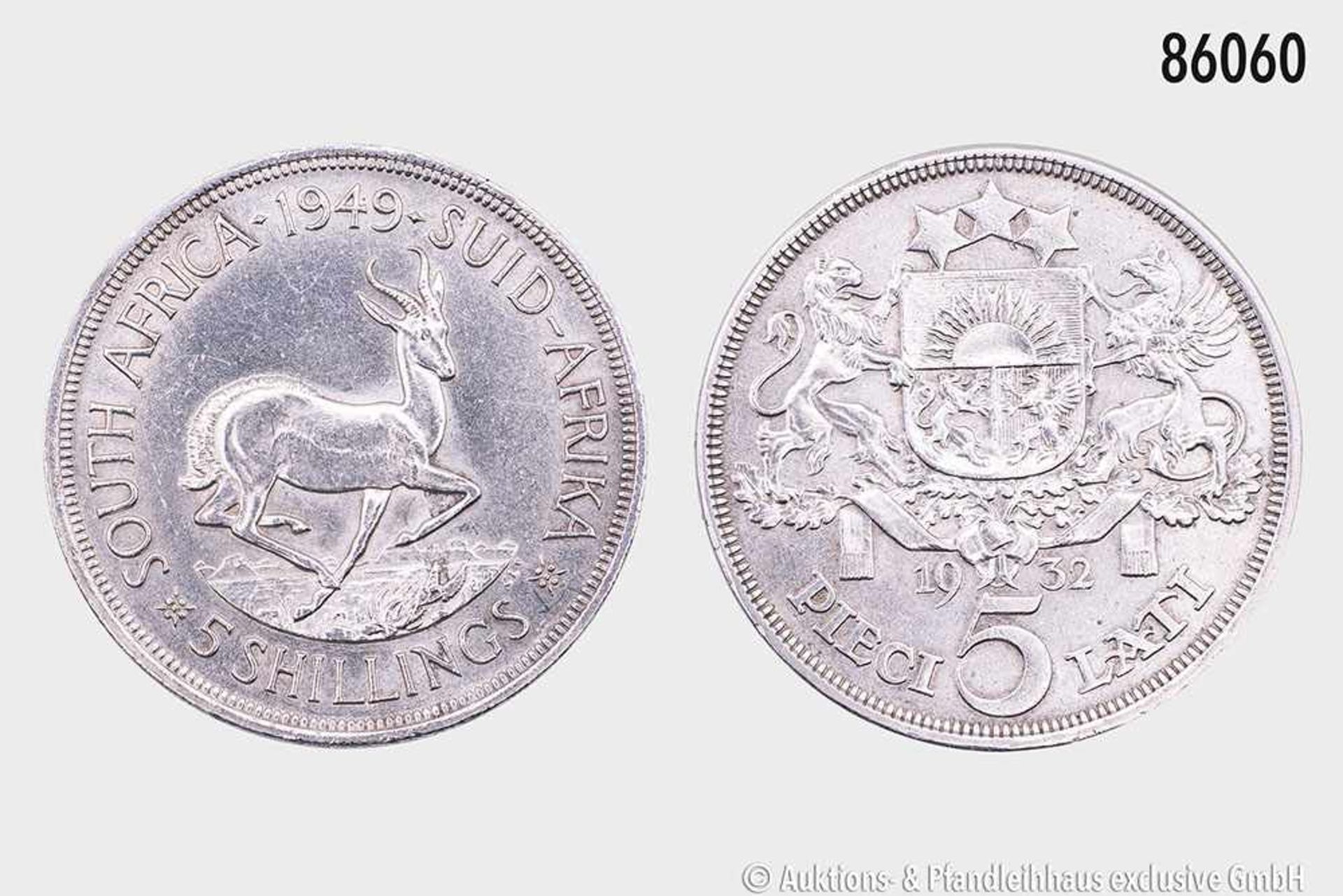 Konv. von 2 verschiedenen Silbermünzen: Südafrika, George VI. (1936-1952), 5 Shillings 1949. 800er - Bild 2 aus 2