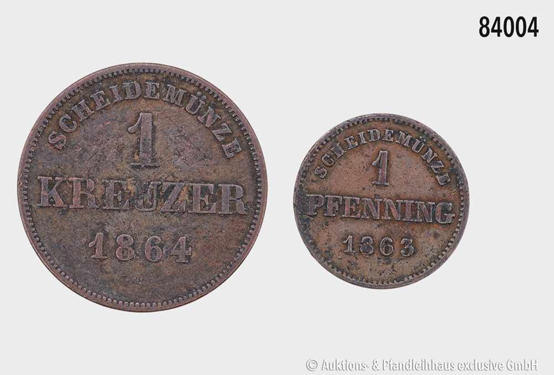 Altdeutschland, Konv. von 2 Kleinmünzen, bestehend aus: Bayern, 1 Pfennig 1863. 1,23 g; 16 mm. AKS