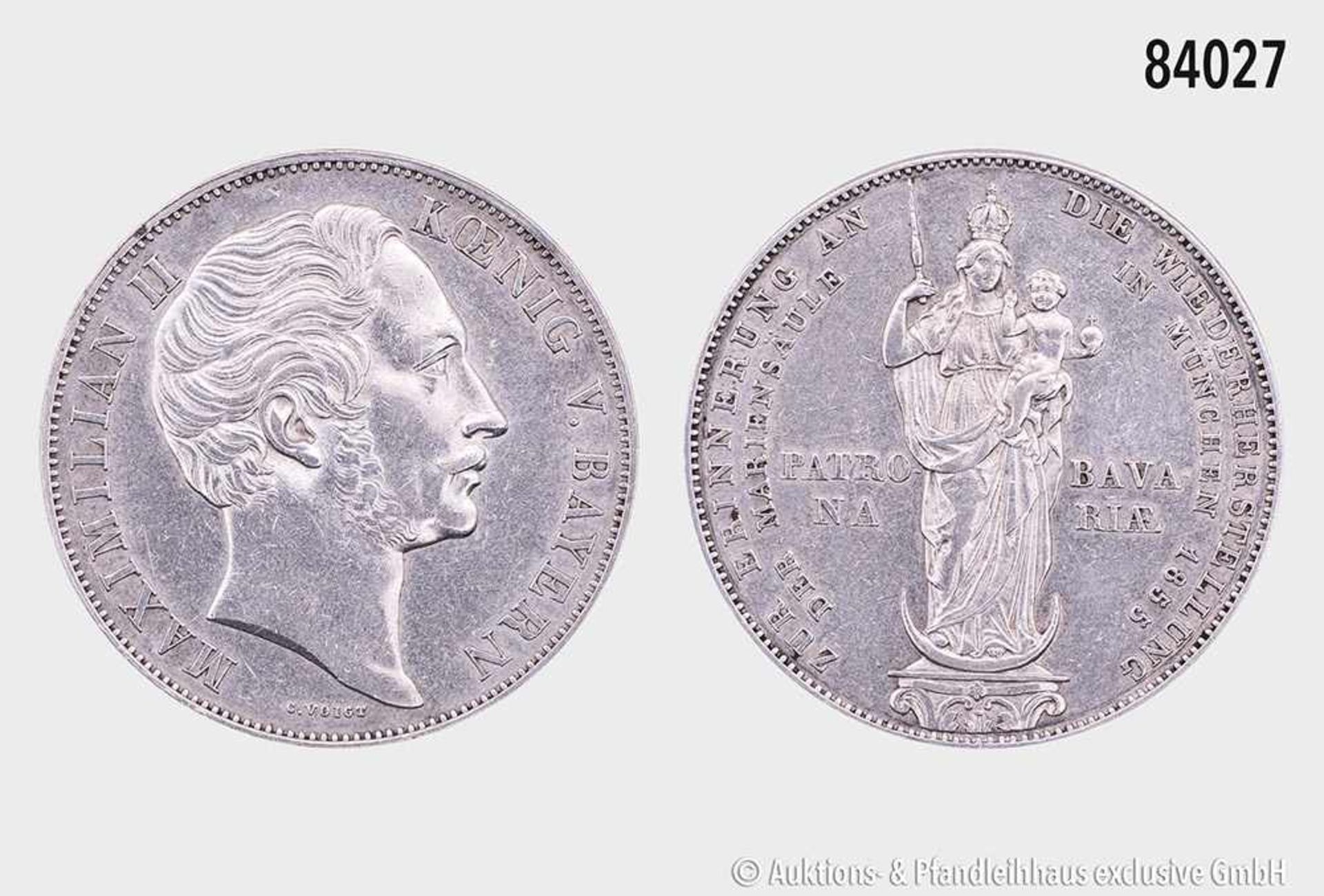 Bayern, Maximilian II. Joseph (1848-1864), Doppelgulden 1855 (Mariengulden), von C. Voigt. 21,17