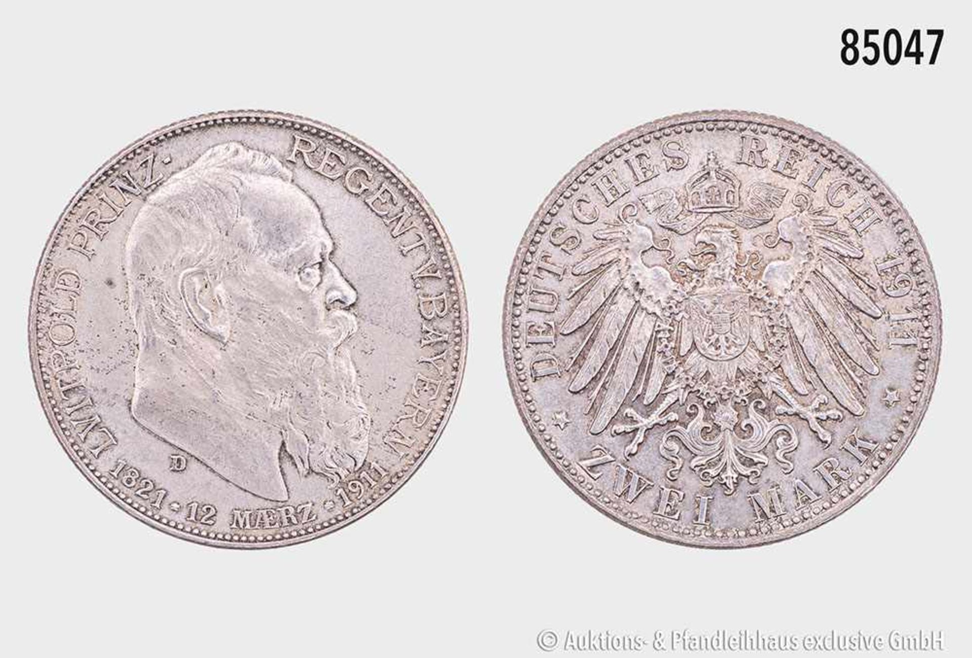 Bayern, Prinzregent Luitpold (1886-1912), 2 Mark 1911 D. 11,11 g; 28 mm. AKS 207; 48. Attraktives