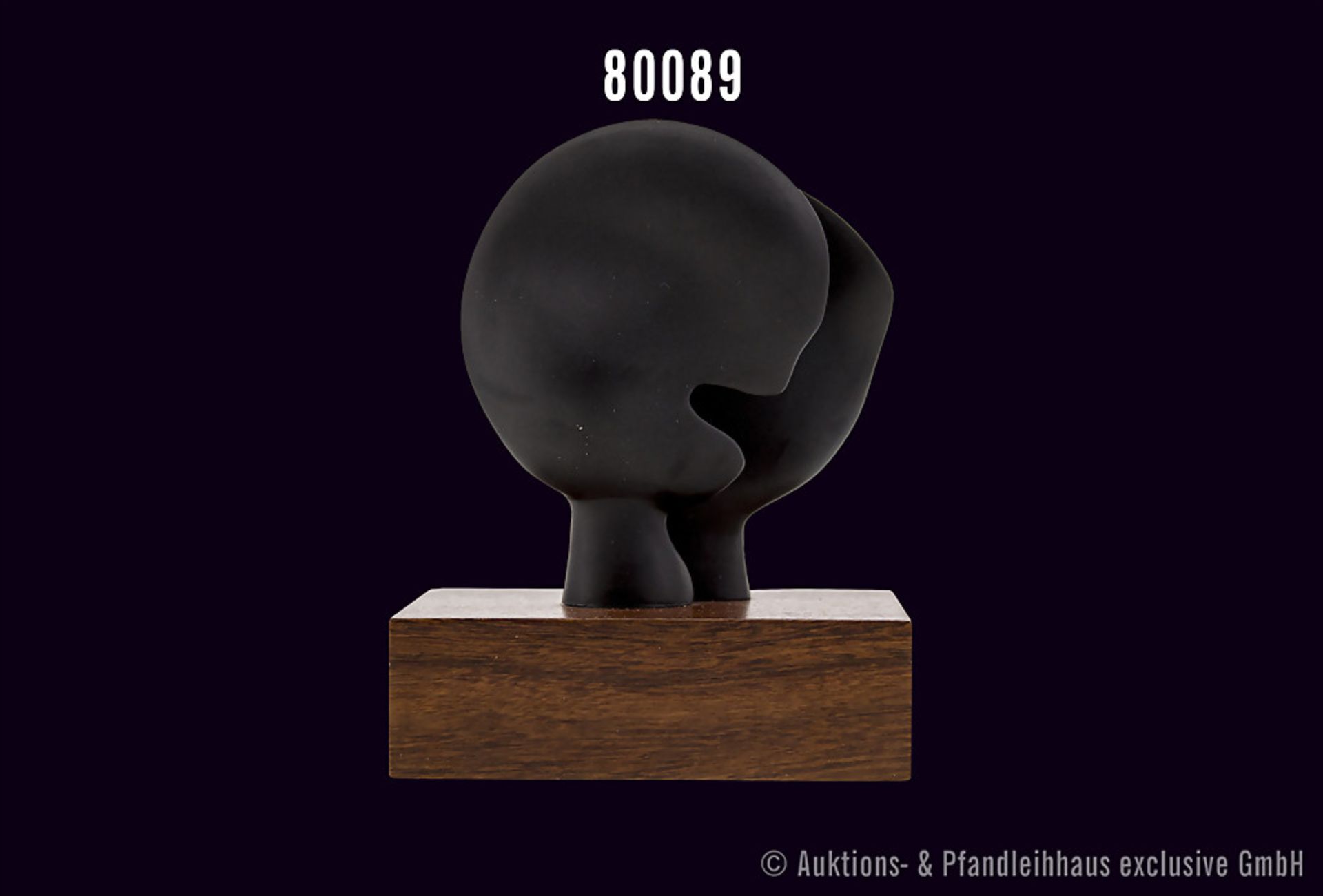 Rosenthal Porzellan, Skulptur von Henry Moore, Titel "Moonhead", schwarzes Porzellan auf Holzsockel, - Bild 2 aus 2
