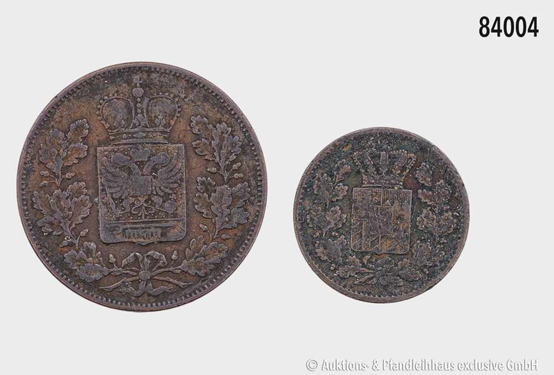 Altdeutschland, Konv. von 2 Kleinmünzen, bestehend aus: Bayern, 1 Pfennig 1863. 1,23 g; 16 mm. AKS - Bild 2 aus 2