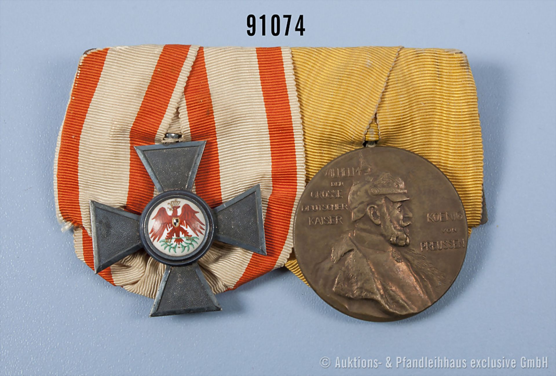 2er Ordensspange, Preußen Roter Adlerorden 4. Klasse und Centenarmedaille, guter Zustand