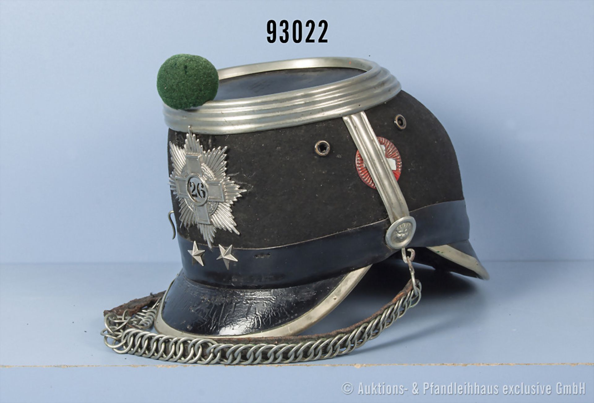 Schweiz Offiziers-Tschako der Kavallerie, mit nicht dazugehörigem Feldzeichen, guter Zustand mit