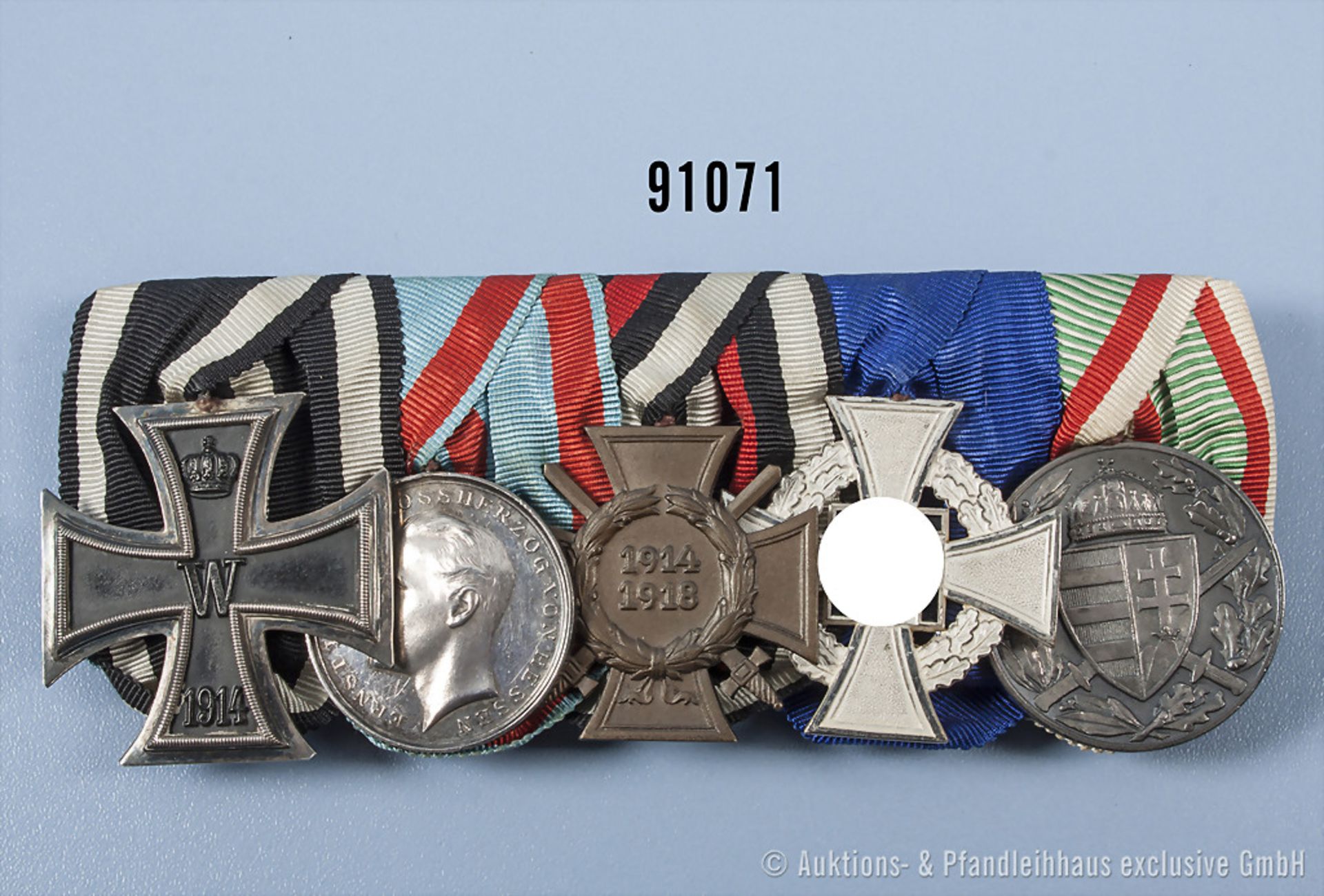 5er Ordensspange, EK 2 1914, Hessen-Darmstadt Allgemeines Ehrenzeichen "Für Kriegsverdienste",