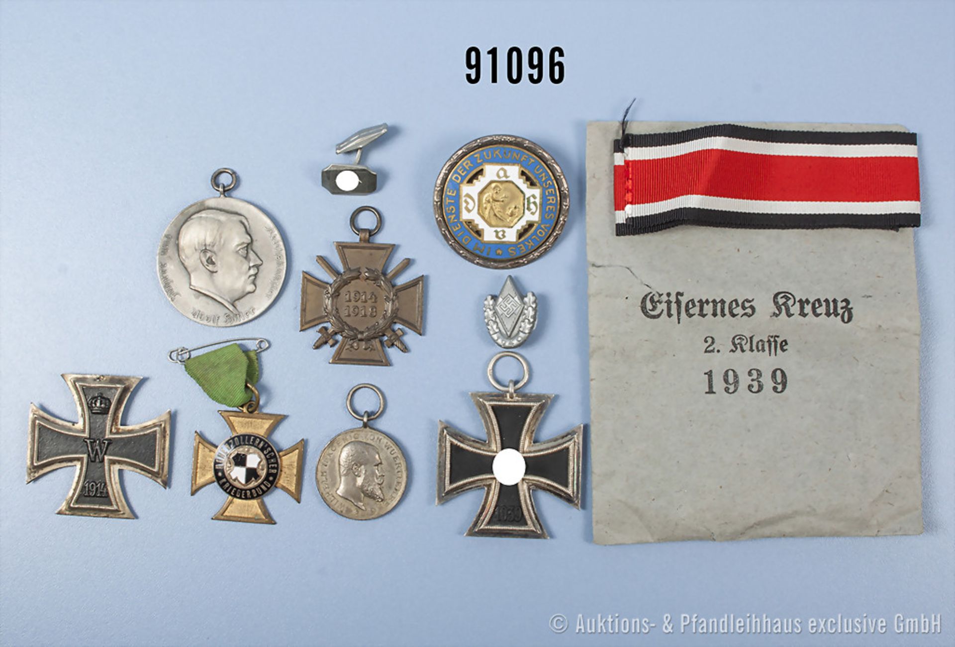 Konv. EK 2 1914 mit fehlender Bandringöse, EKF, Württemberg Tapferkeitsmedaille, Abzeichen vom