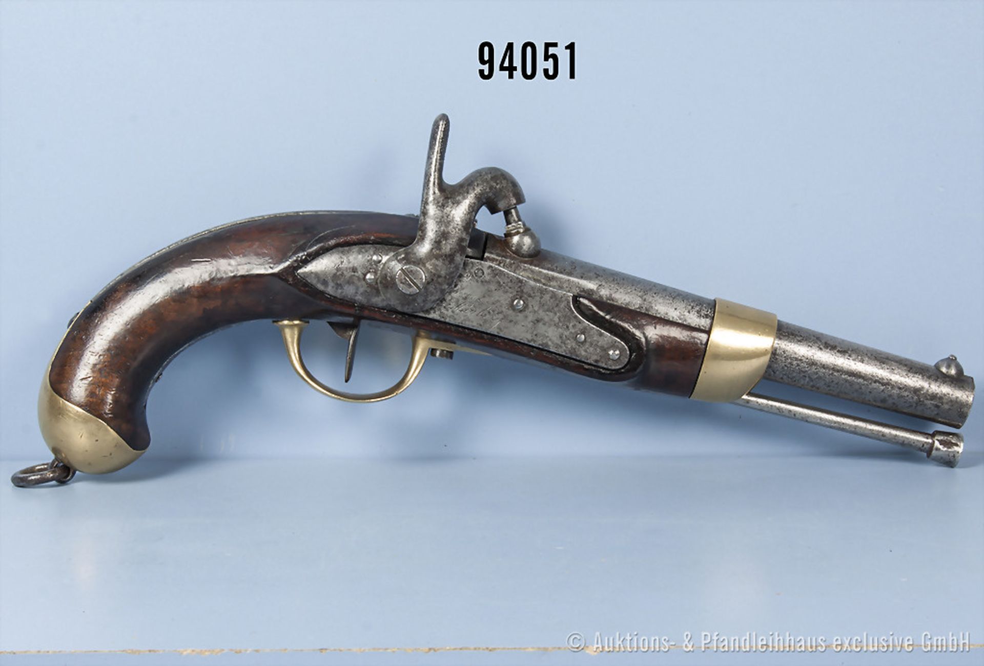 Perkussionspistole, Frankreich, Baujahr 1821, unleserlicher Hersteller auf der Schlossplatte, L
