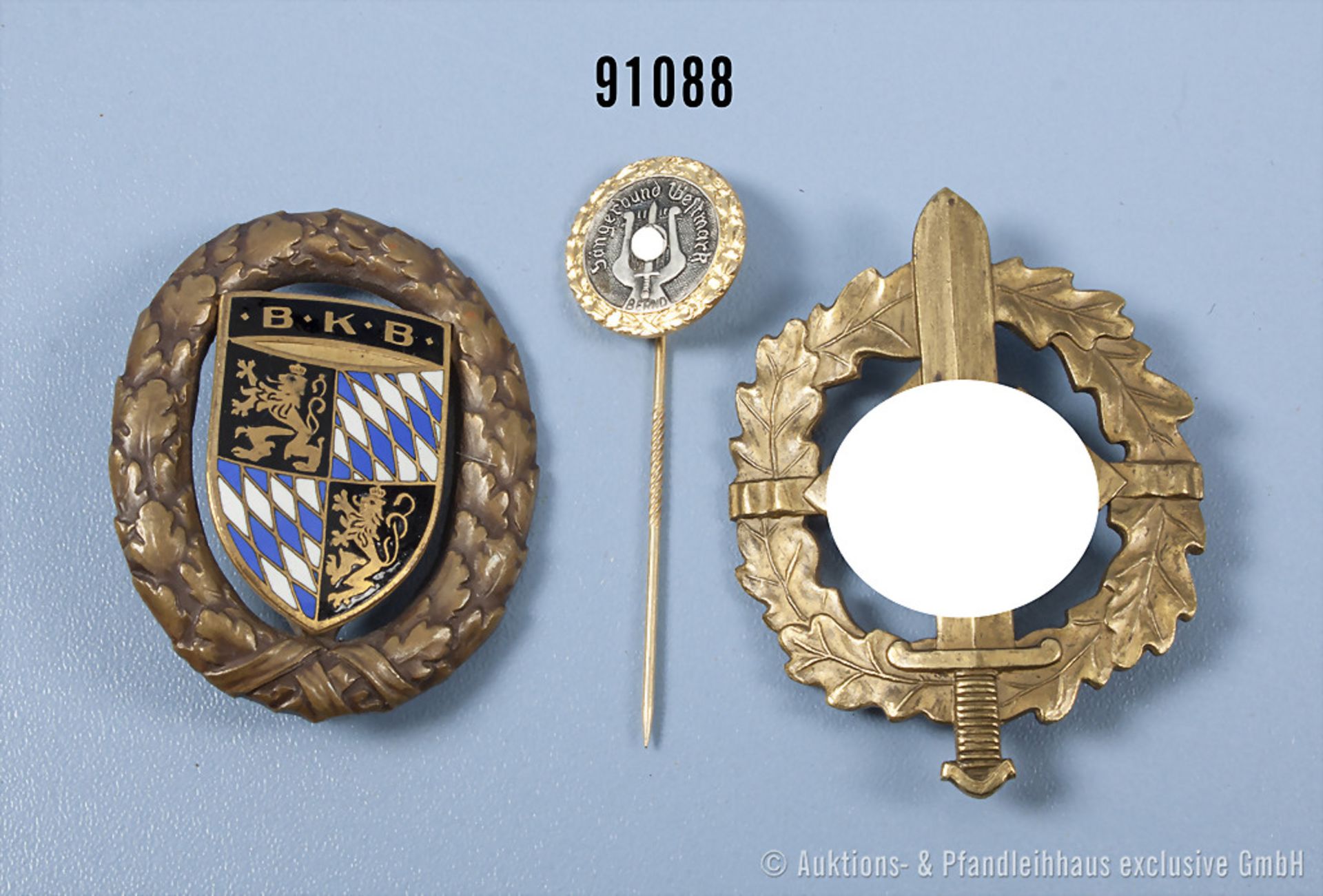 Konv. Bayerischer Kriegerbund Sportabzeichen in Bronze, Mitgliedsabzeichen 3. Reich "Sängerbund