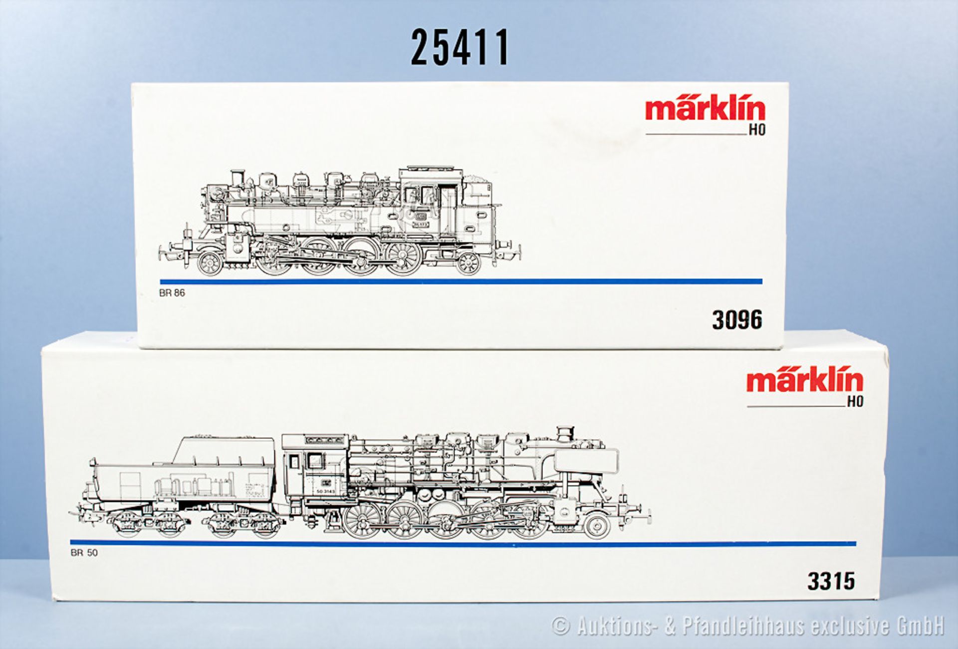 Konv. 2 Märklin H0 Lokomotiven, dabei 3096 Tenderlok der DB, BN 86 173, Achsfolge 1'D'1 und 3315