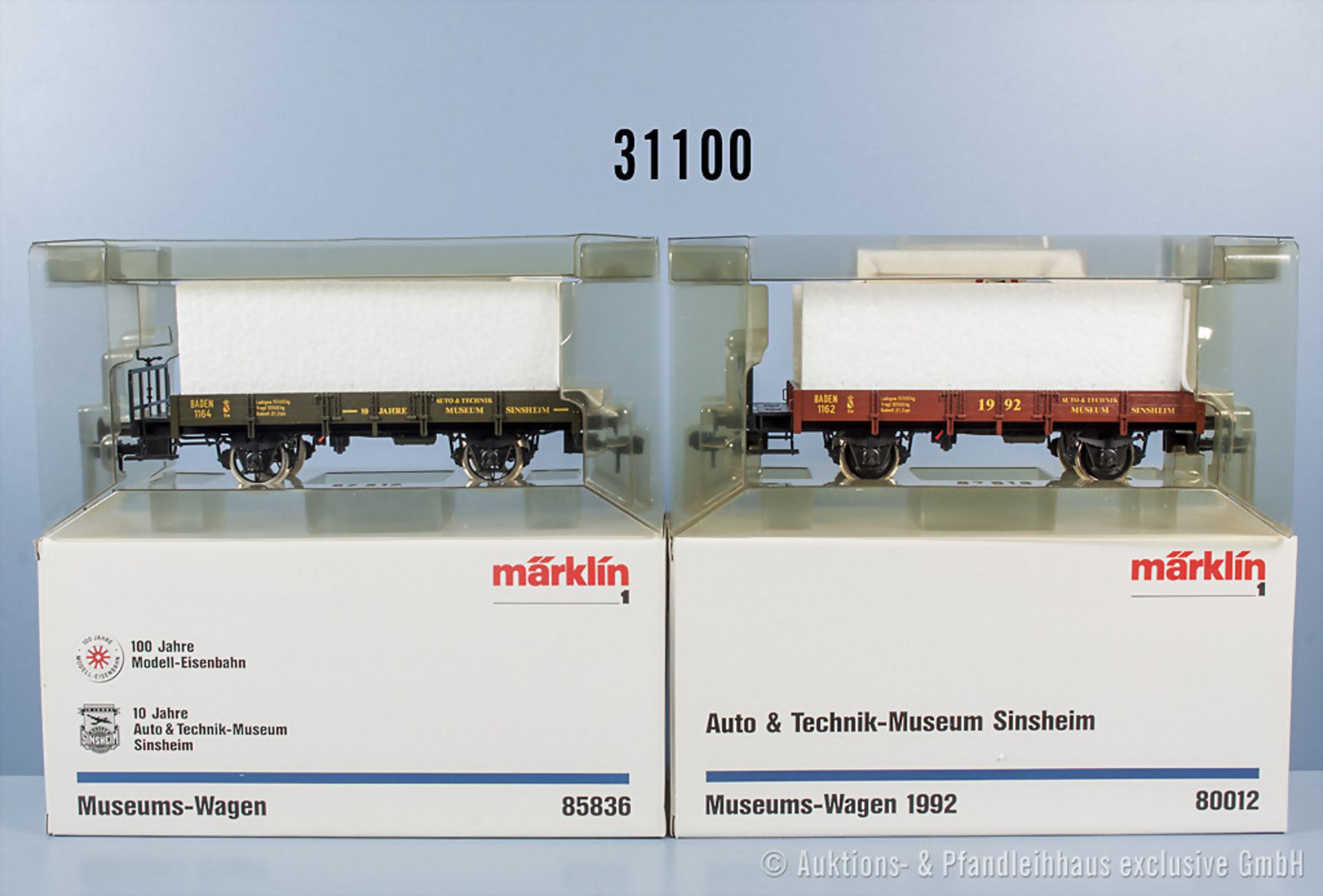 Konvolut 2 Märklin Spur 1 Museumswagen von 1992 und zum Jubiläum 10 Jahre Auto und Technikmuseum,