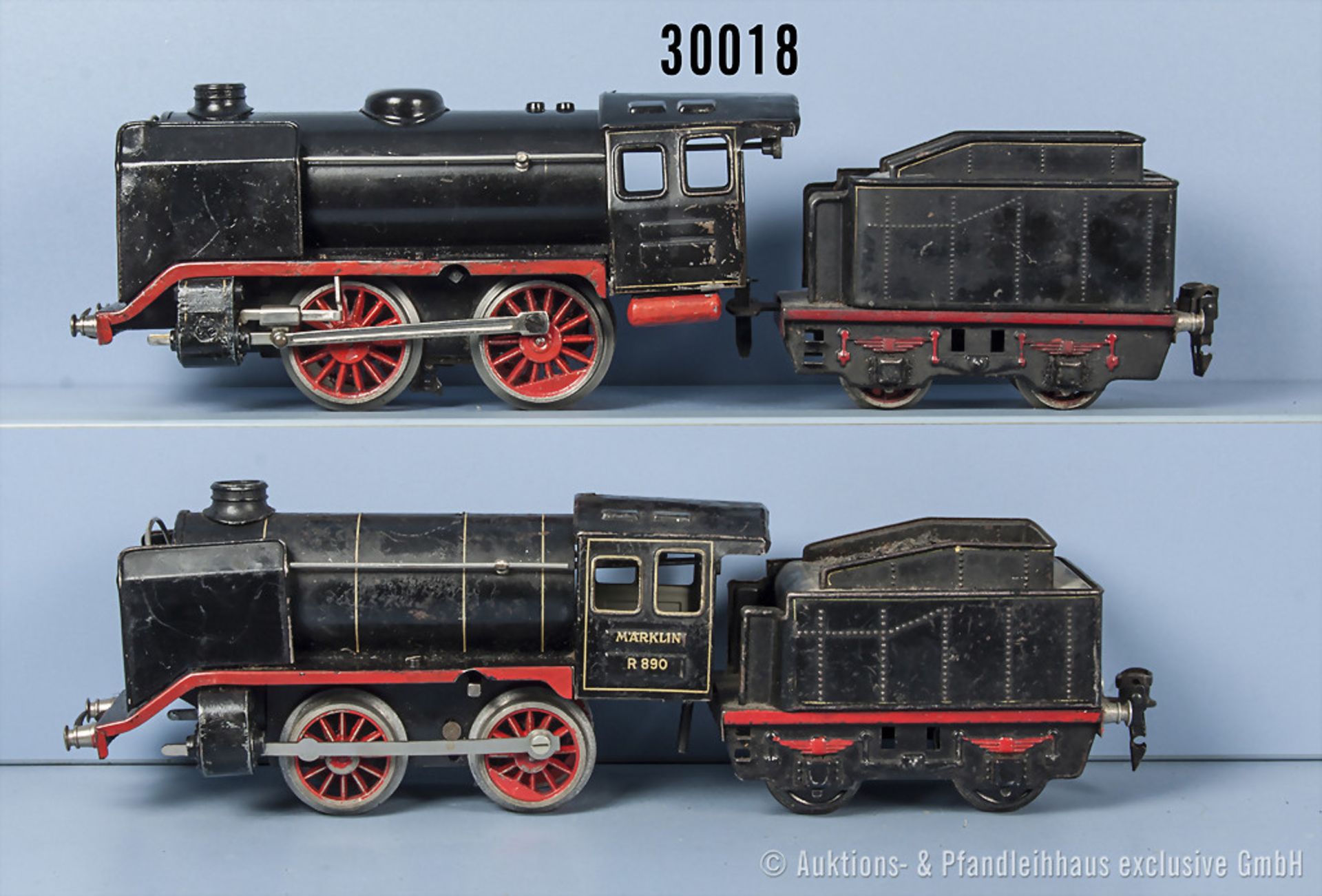Konv. 2 Märklin Spur 0 Lokomotiven, dabei R 890 und R 940 Schlepptenderlok, Achsfolge B, Tender 2-A,