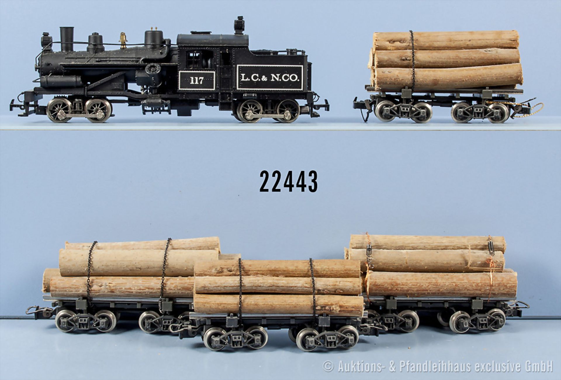Konv. Rivarossi H0 Güterzug, bestehend aus Tenderlok der L.C.&N.Co., BN 117, Achsfolge B'B und 4