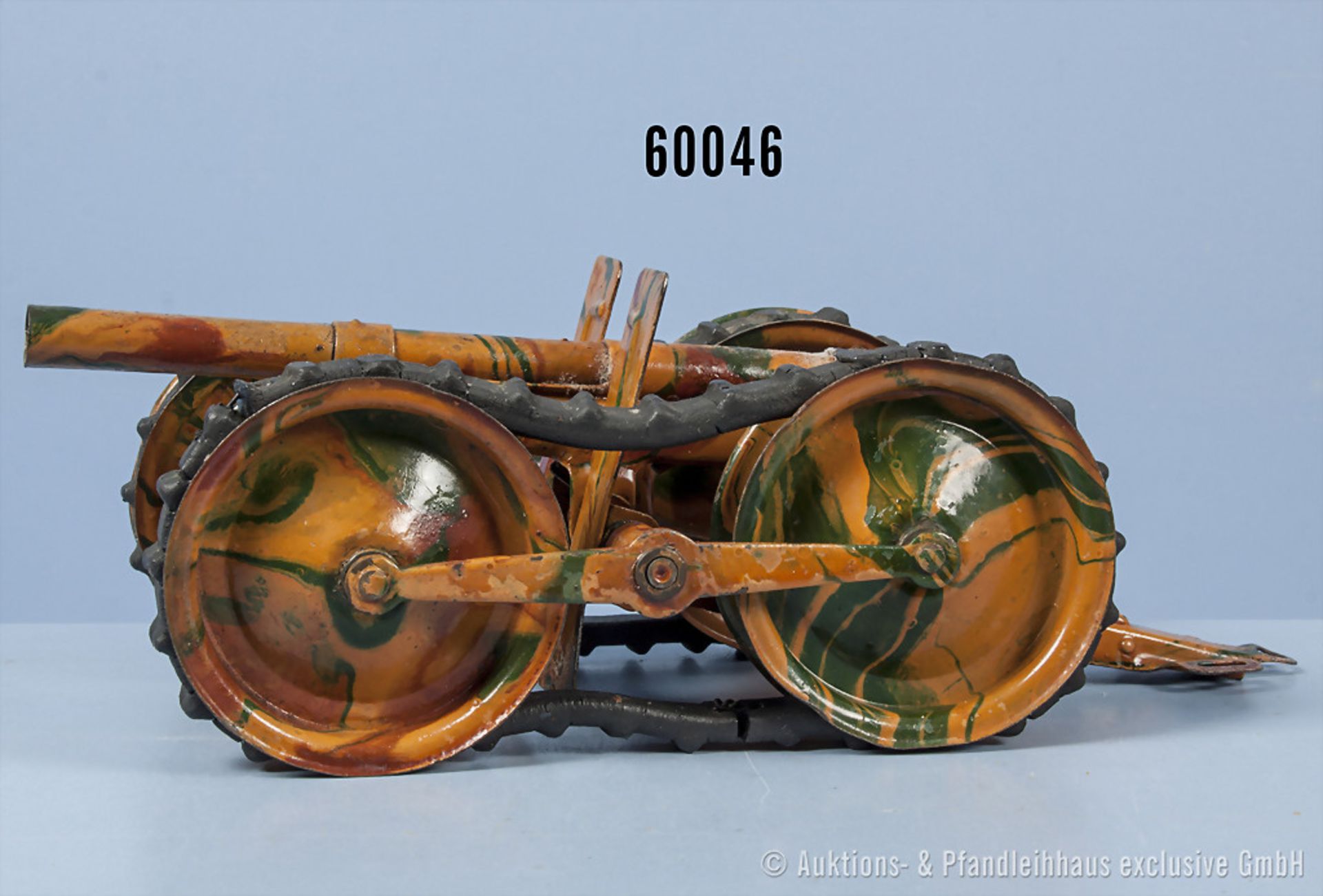 Märklin 8040/1 Kanone mit Raupenrädern und Schutzschild, mimikry lack. Vollblechausf., Rohr mit