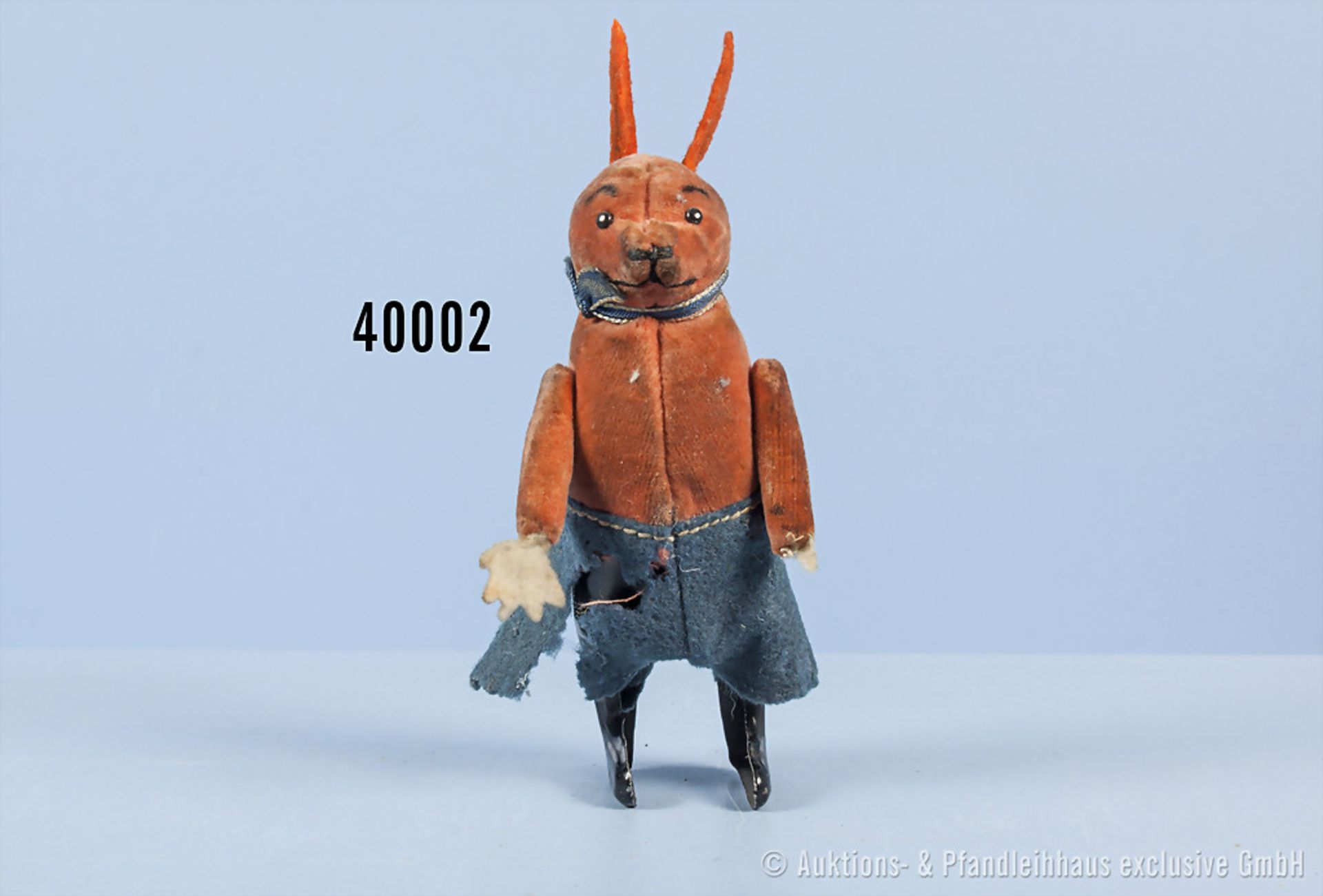 Schuco Tanzfigur Hase, Blechkörper mit Fliz bezogen, Uhrwerkantrieb (läuft nicht ab), H 12 cm,