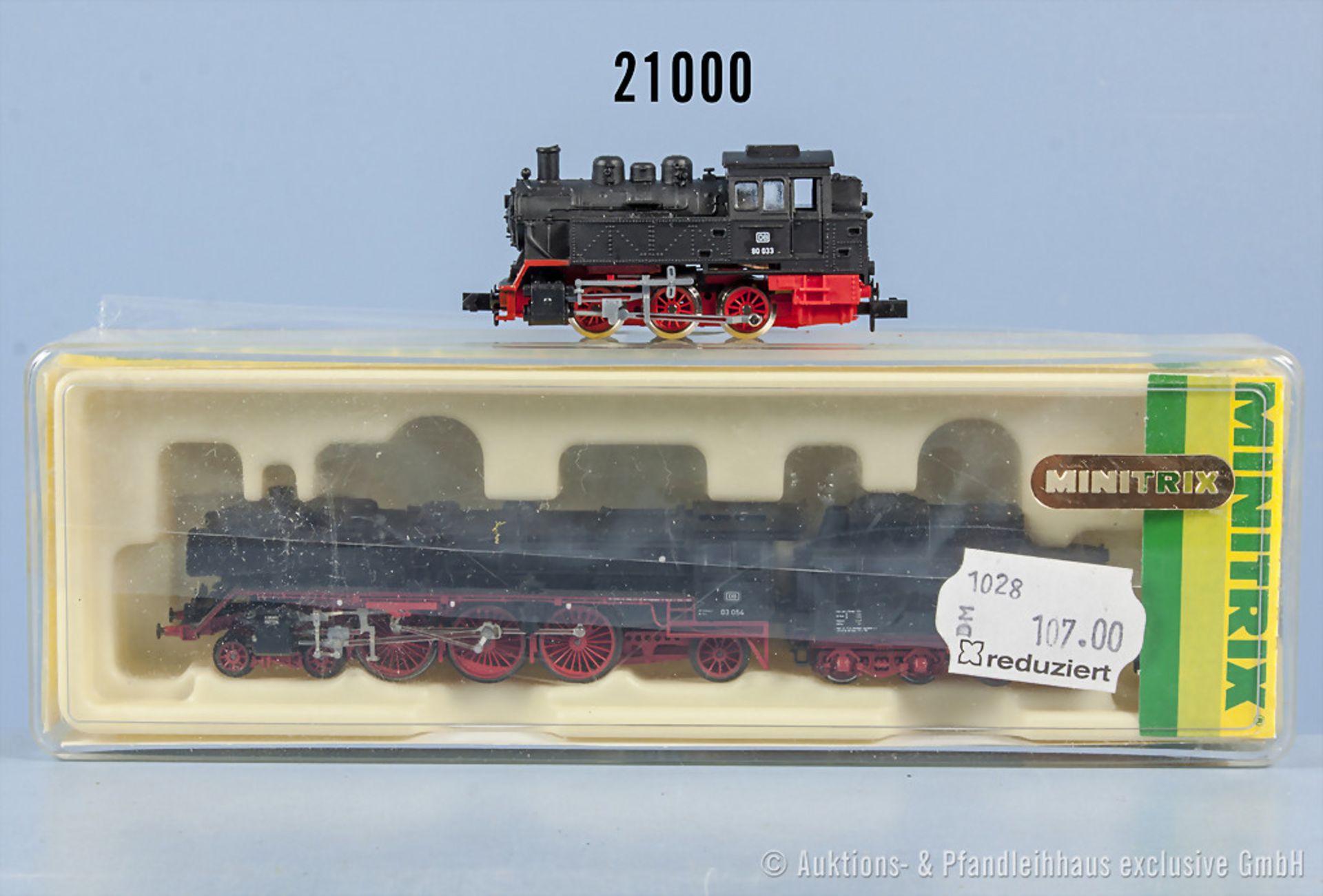 Konv. 2 Spur N Lokomotiven, dabei Minitrix 12003 Schlepptenderlok der DB, BN 03 054, Achsfolge 2'C'